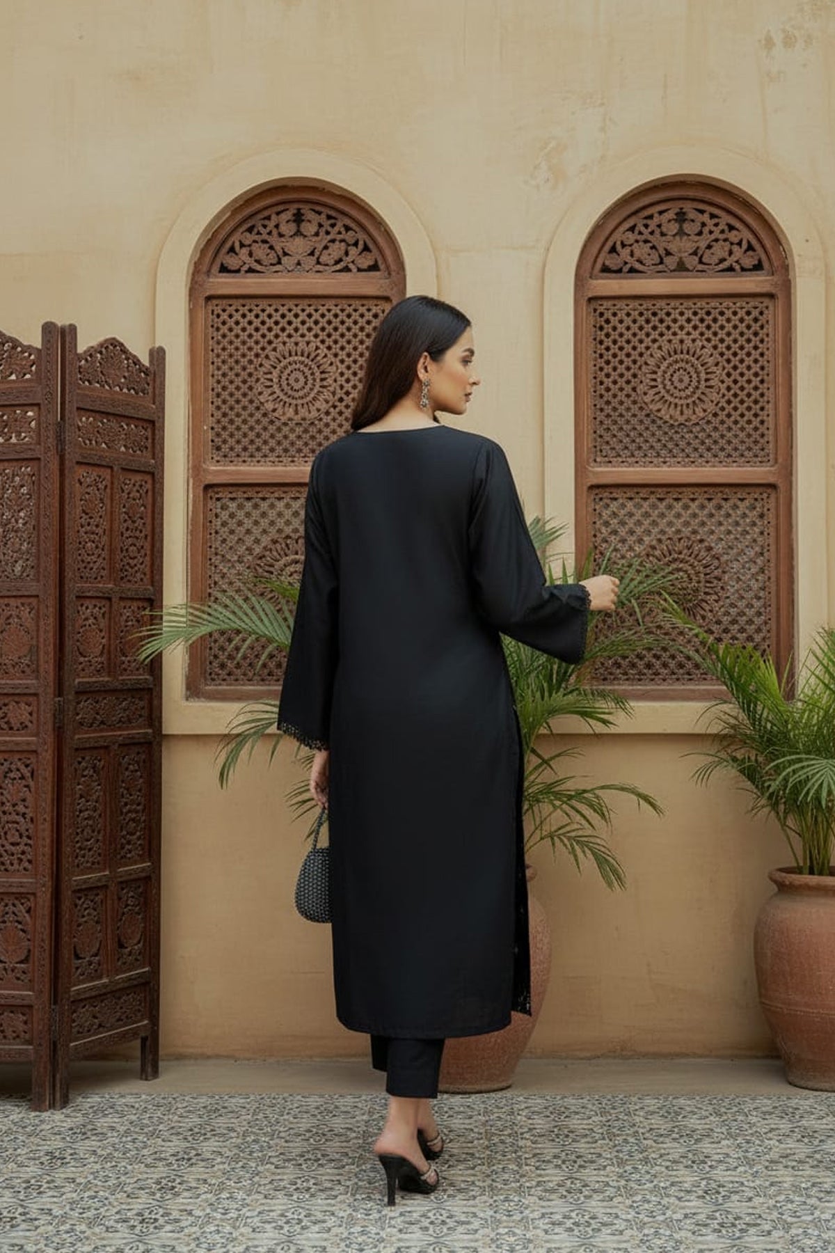 2Pc - Embroidered Solid Dress