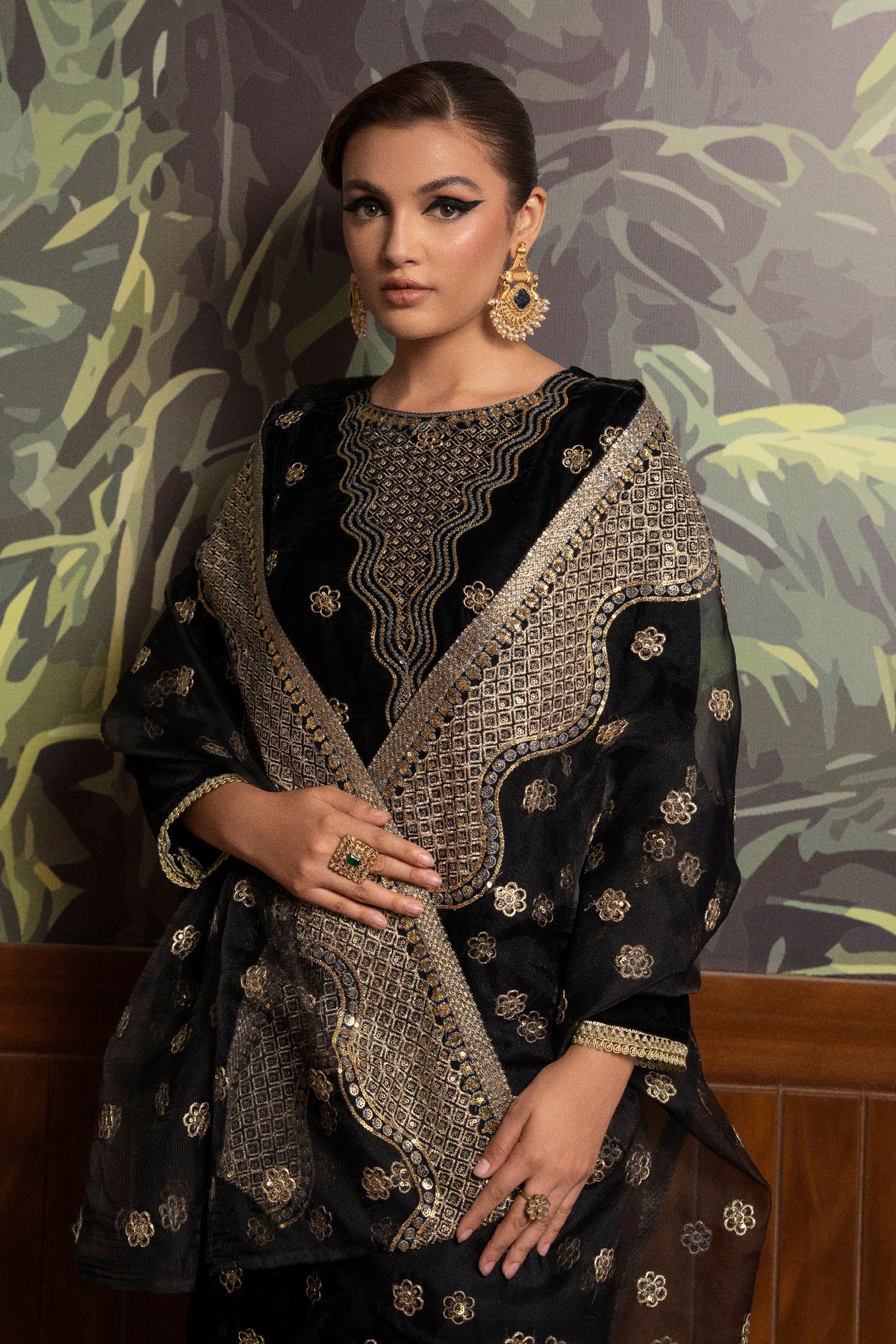 3 Piece - Embroidered Velvet Suit