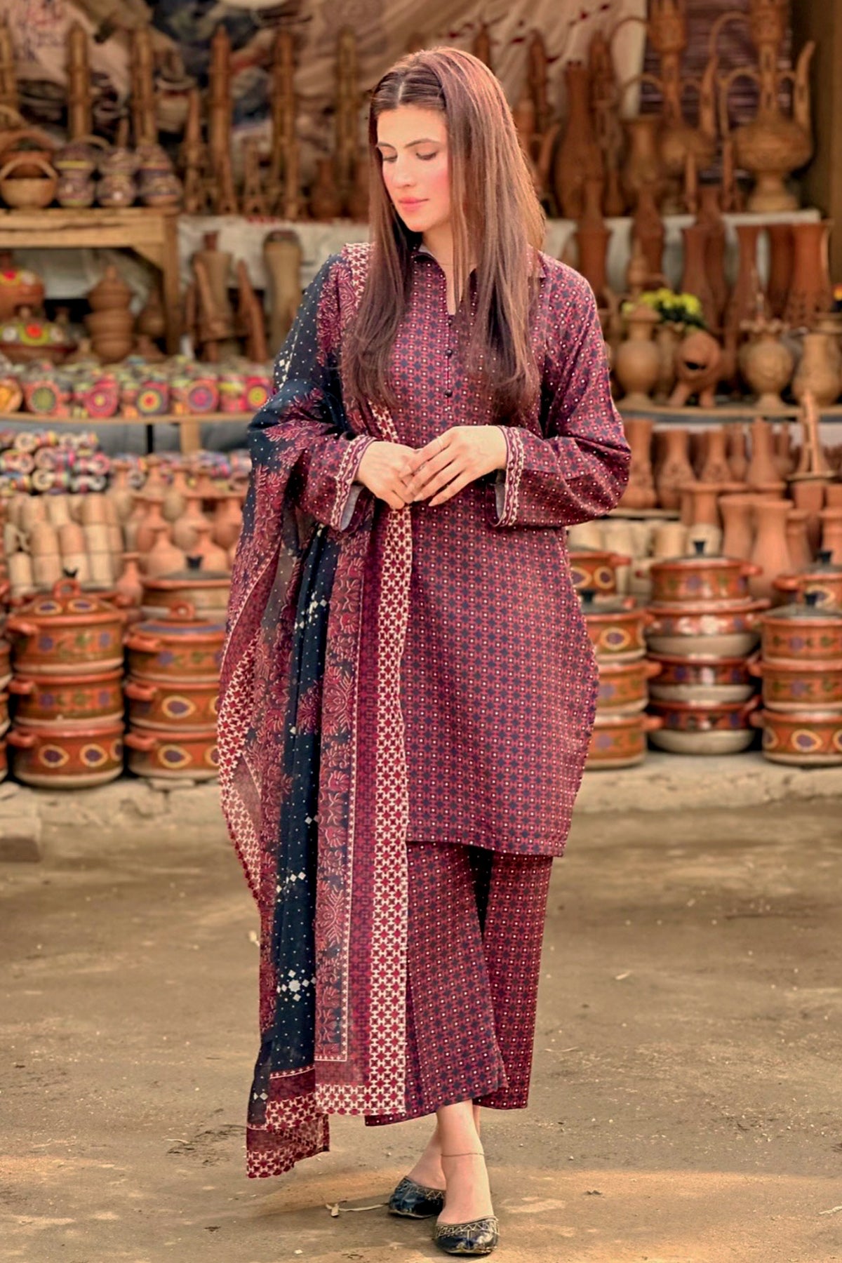 3 Piece Cambric Suit-Printed