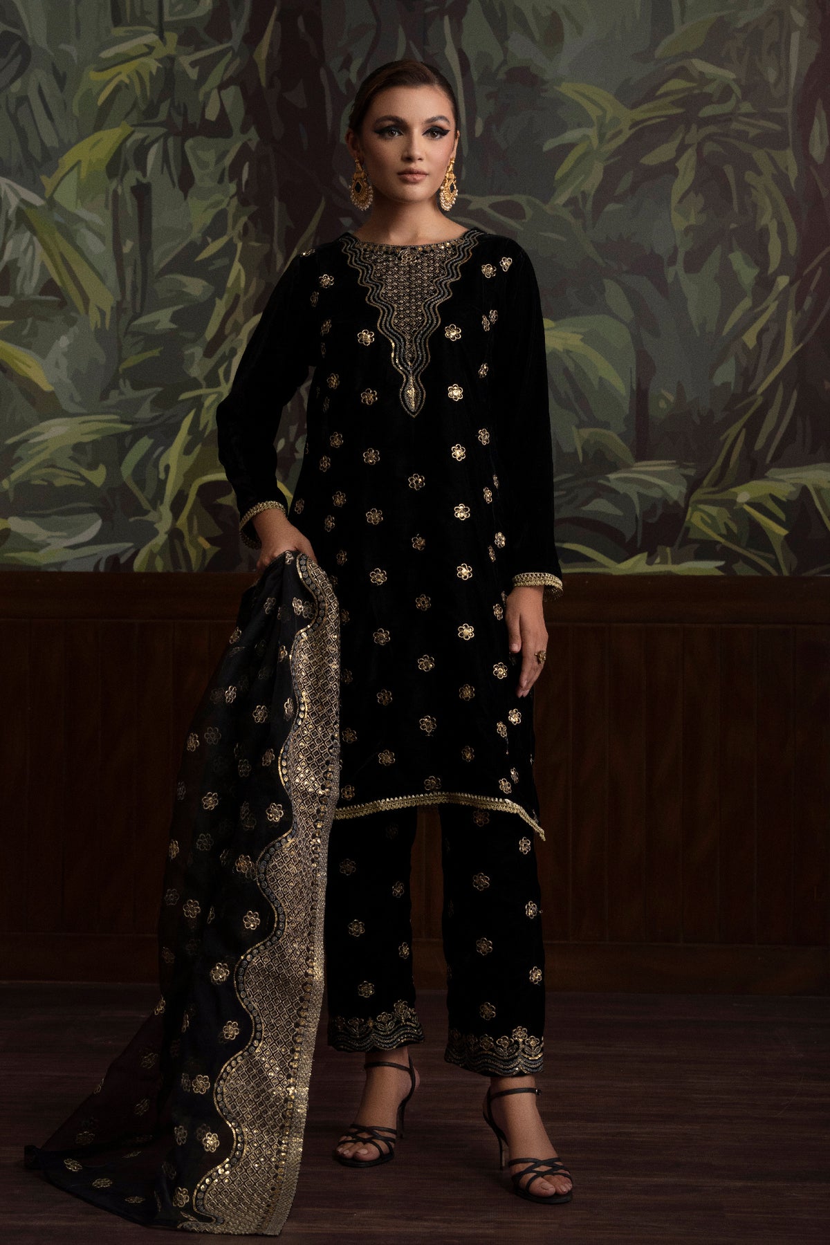 3 Piece - Embroidered Velvet Suit