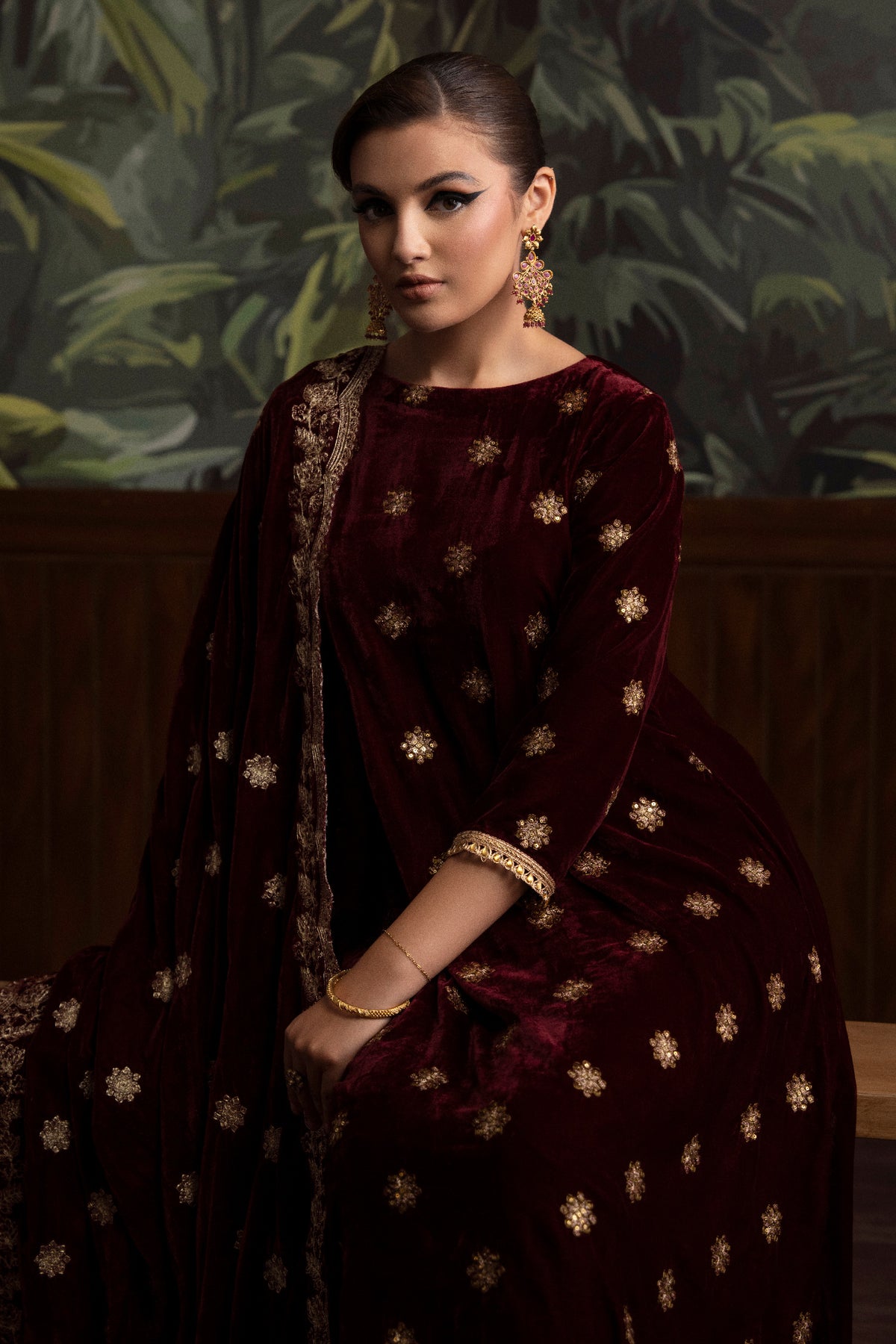 3 Piece - Embroidered Velvet Suit