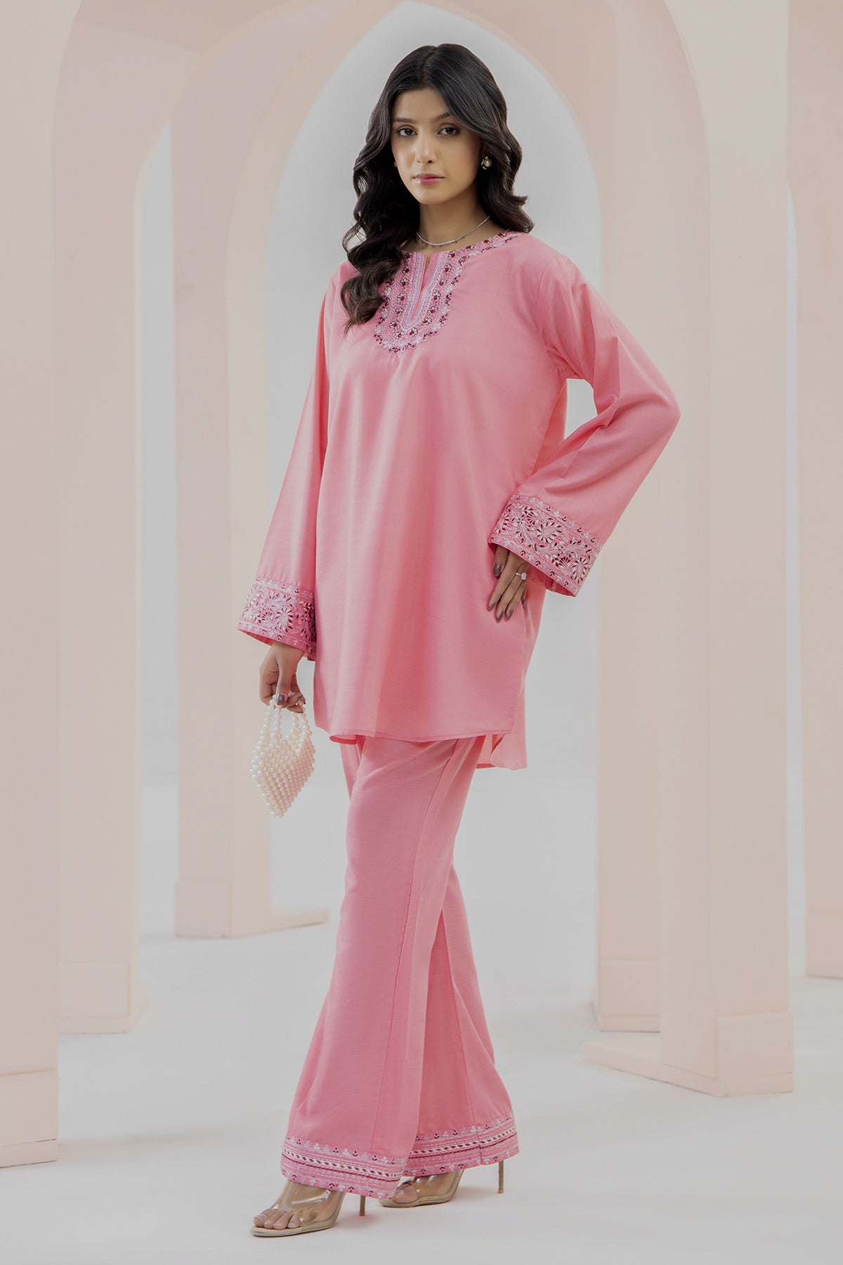 2 Piece Raw Silk Suit-Embroidered (Pret)