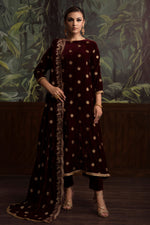 3 Piece - Embroidered Velvet Suit