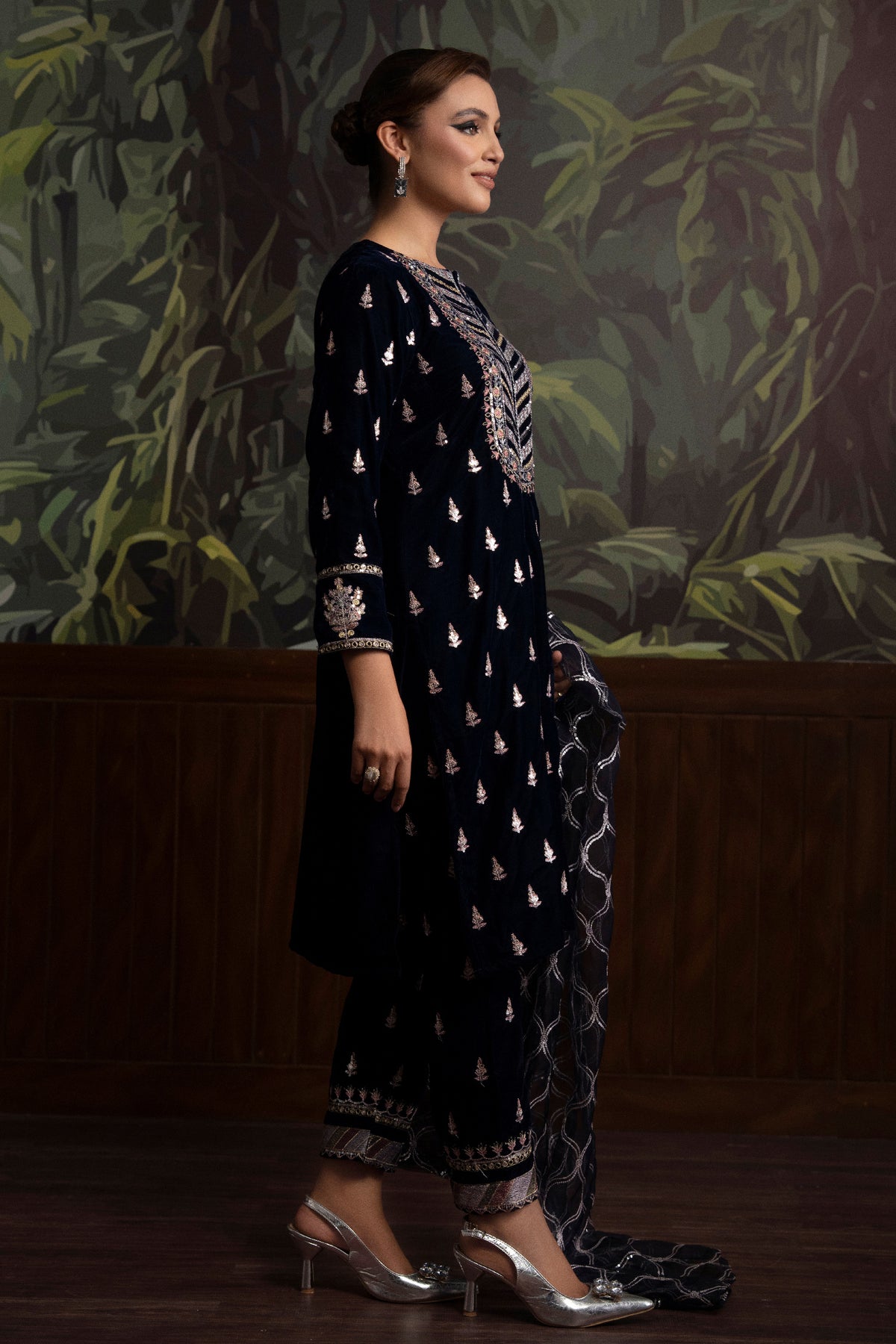 3 Piece - Embroidered Velvet Suit