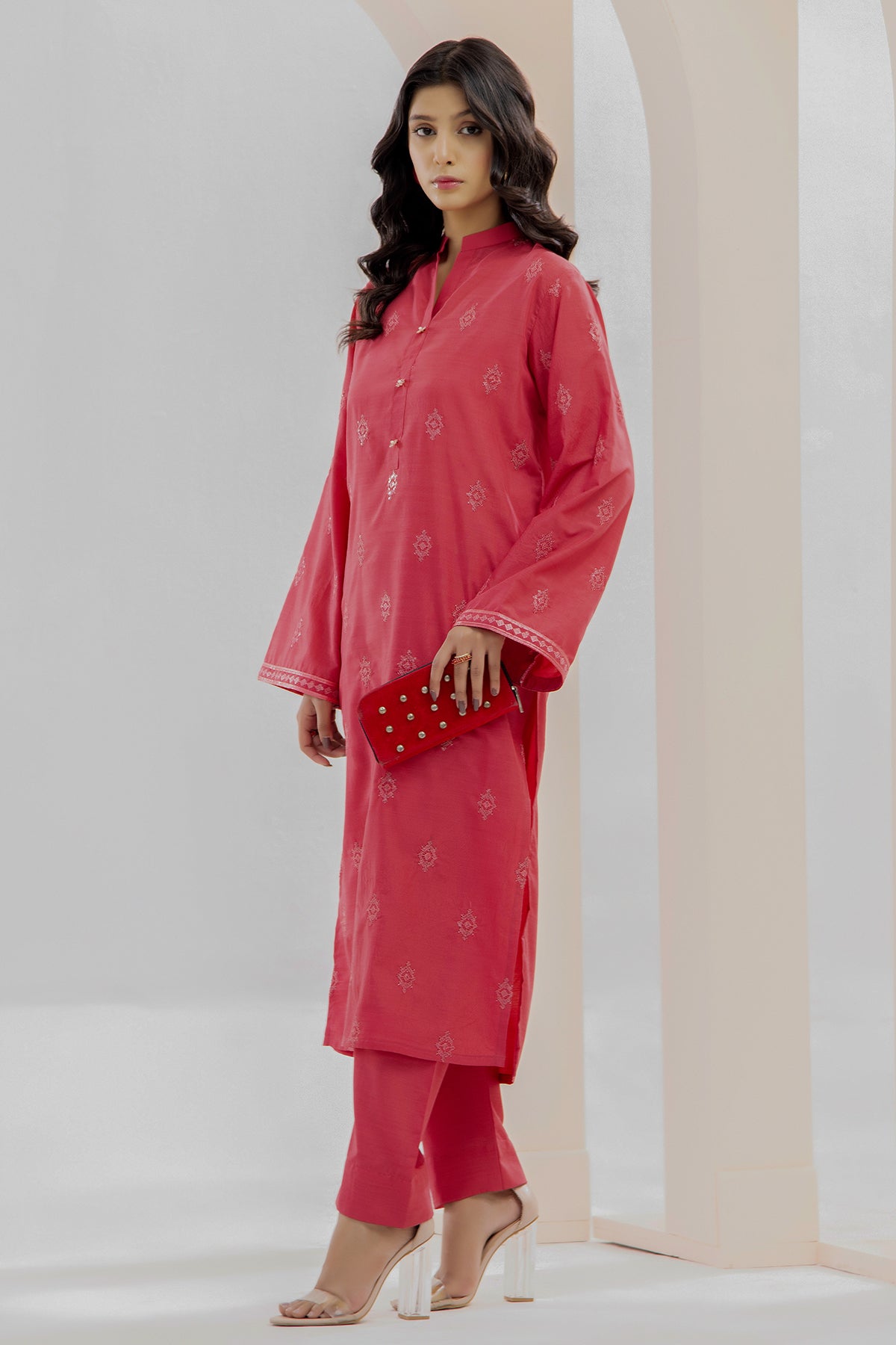 2 Piece Raw Silk Suit-Embroidered (Pret)