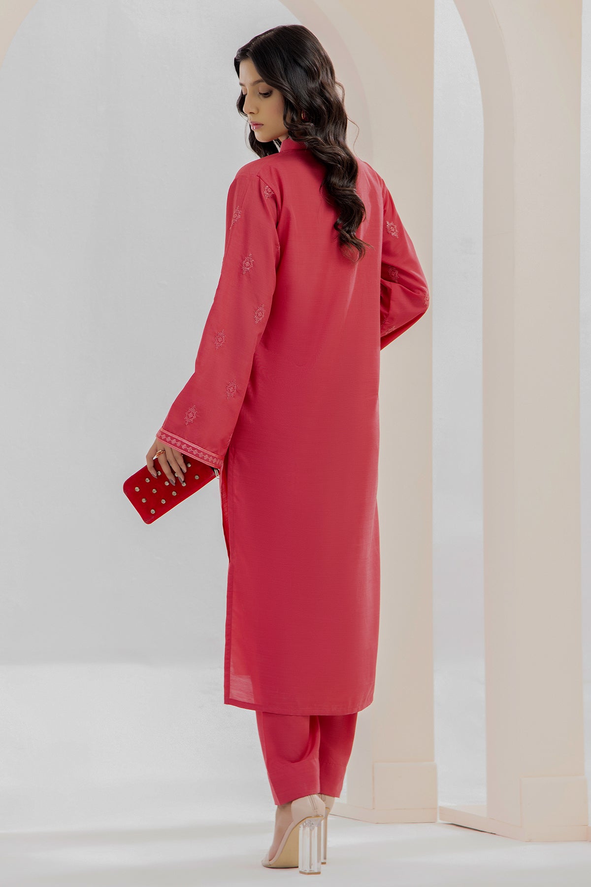 2 Piece Raw Silk Suit-Embroidered (Pret)