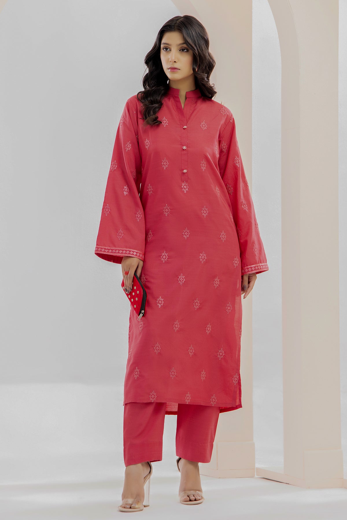 2 Piece Raw Silk Suit-Embroidered (Pret)