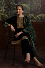 3 Piece - Embroidered Velvet Suit