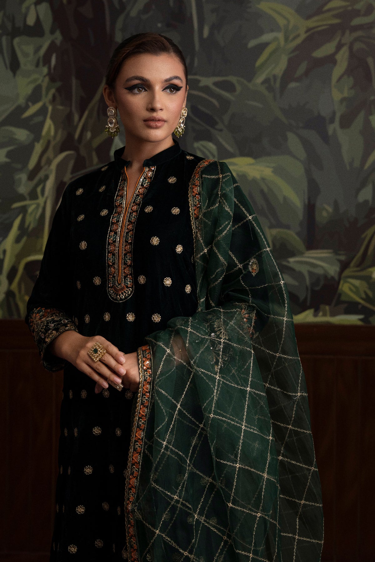 3 Piece - Embroidered Velvet Suit