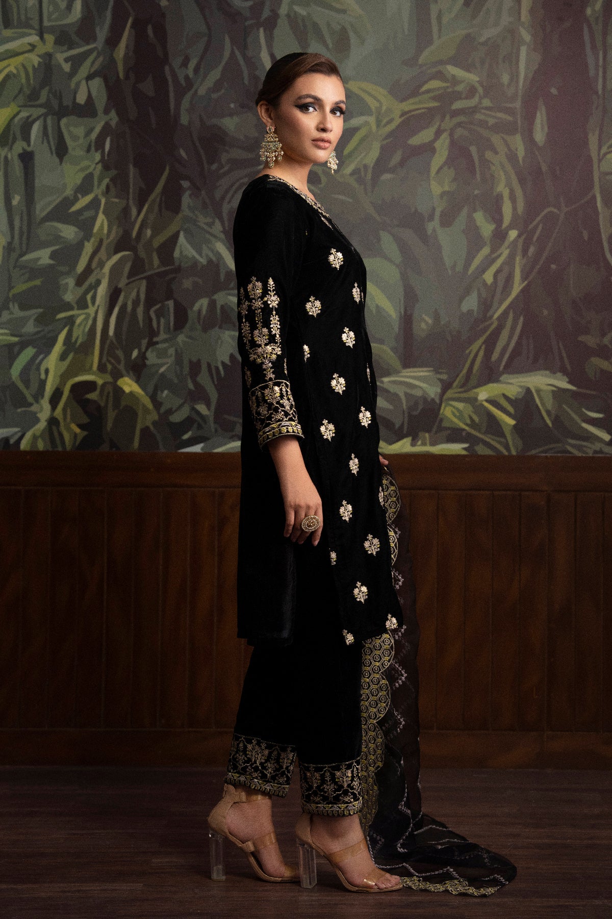 3 Piece - Embroidered Velvet Suit