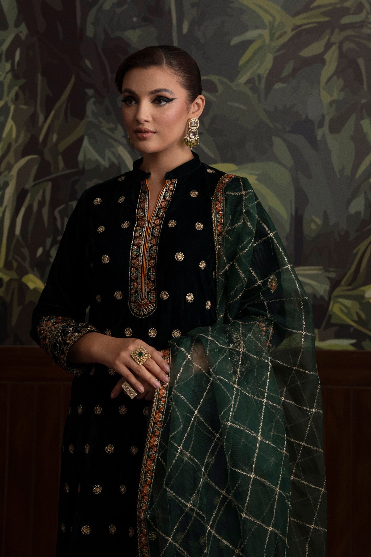 3 Piece - Embroidered Velvet Suit