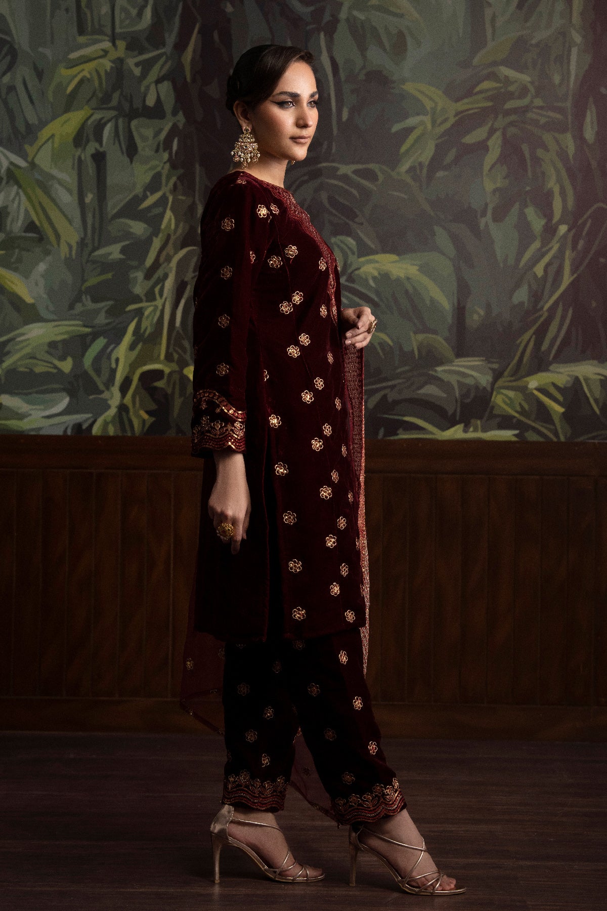 3 Piece - Embroidered Velvet Suit