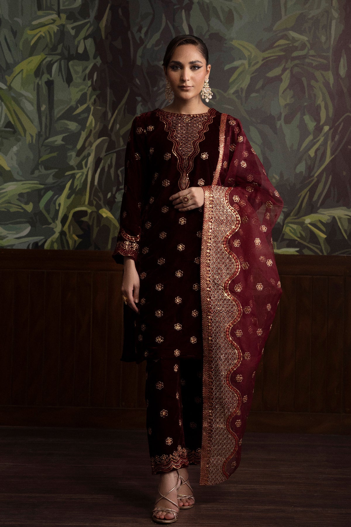 3 Piece - Embroidered Velvet Suit