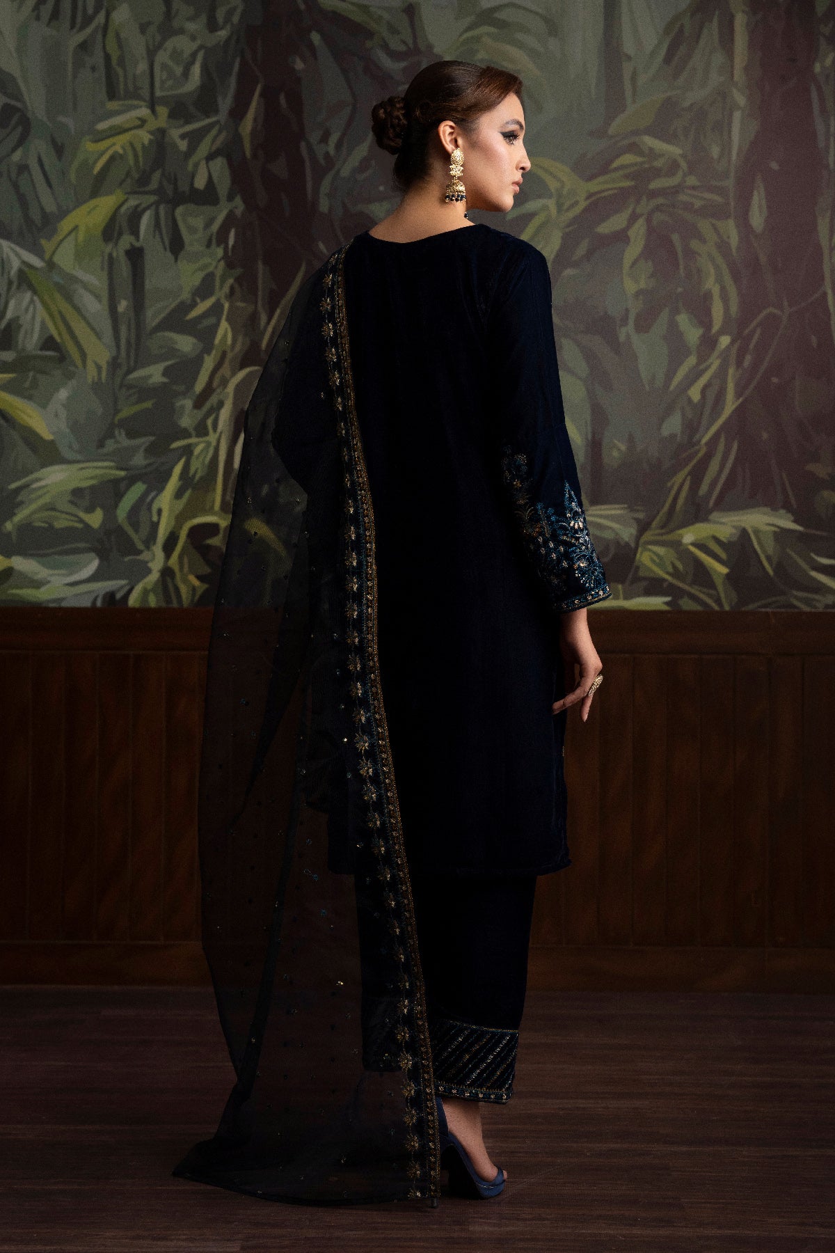 3 Piece - Embroidered Velvet Suit