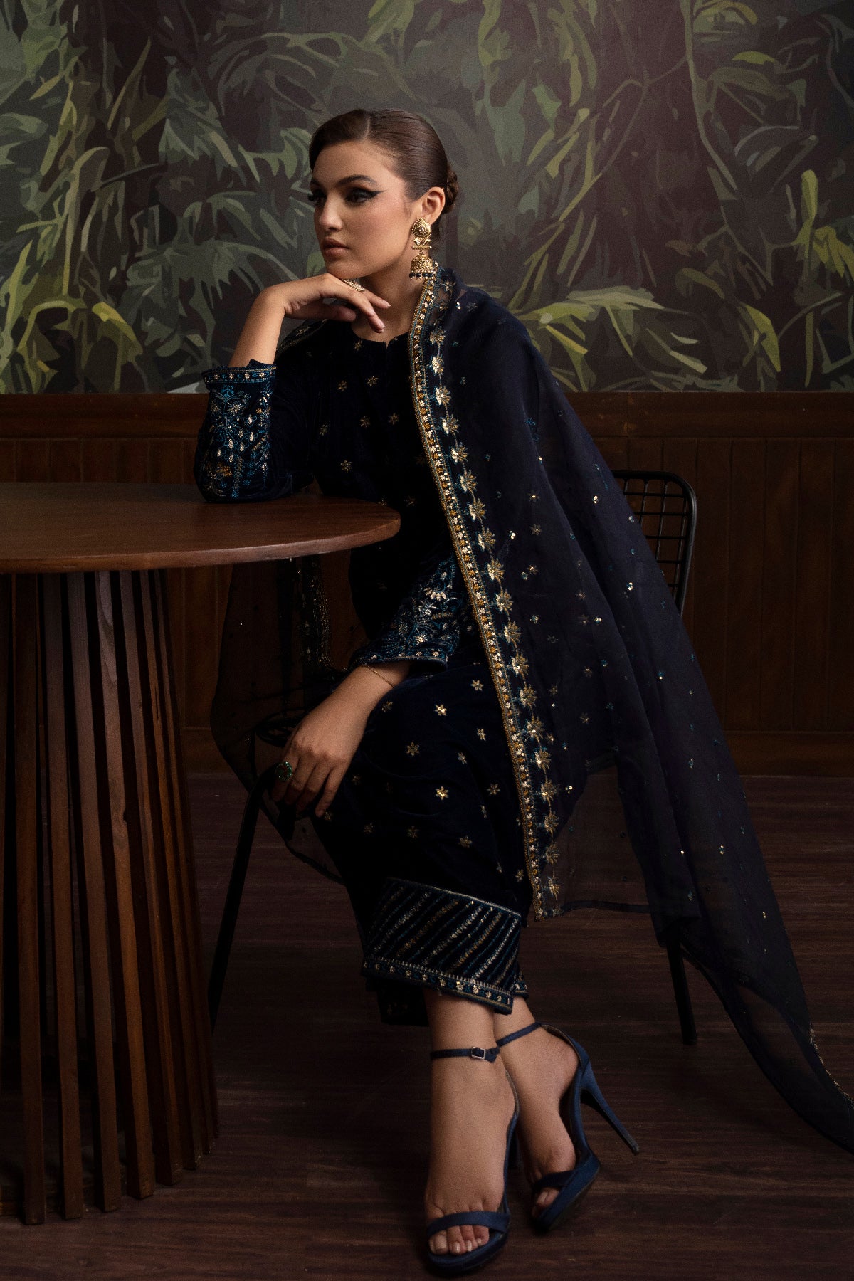 3 Piece - Embroidered Velvet Suit