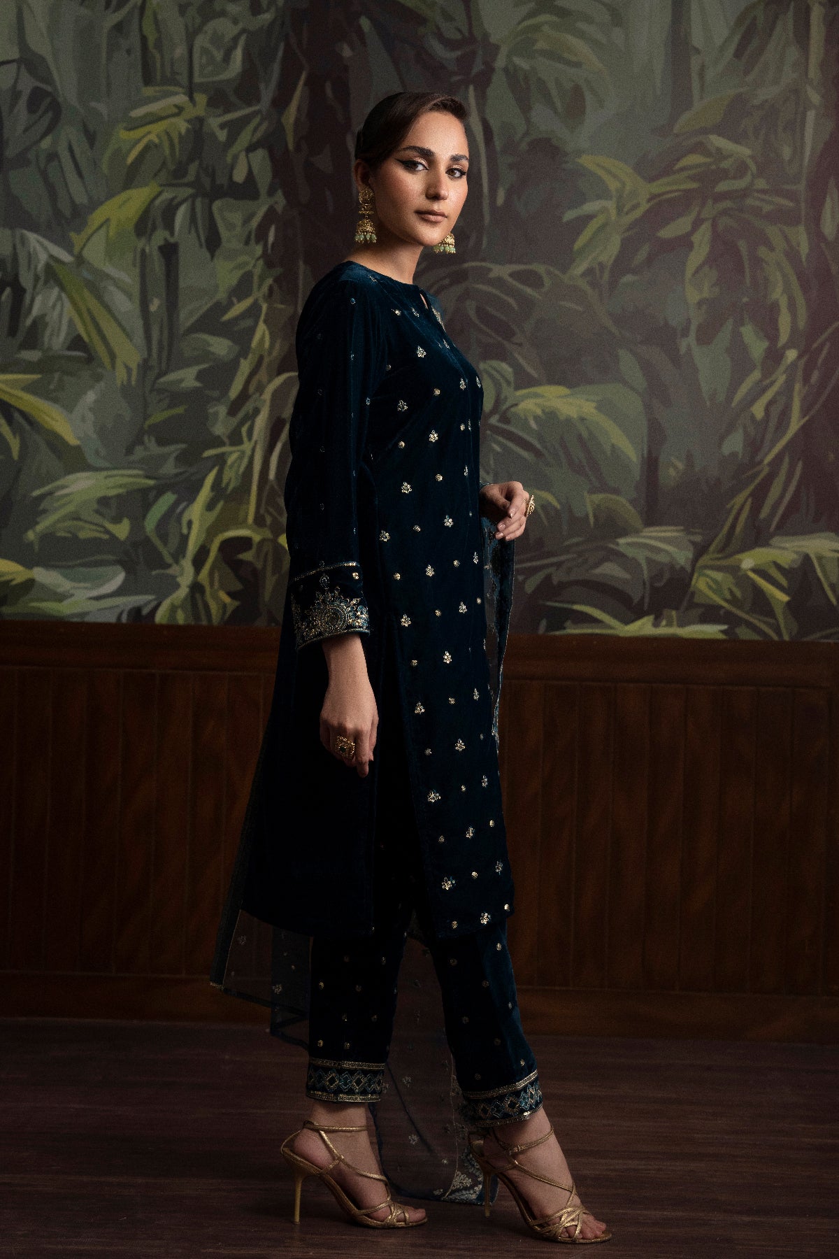 3 Piece - Embroidered Velvet Suit