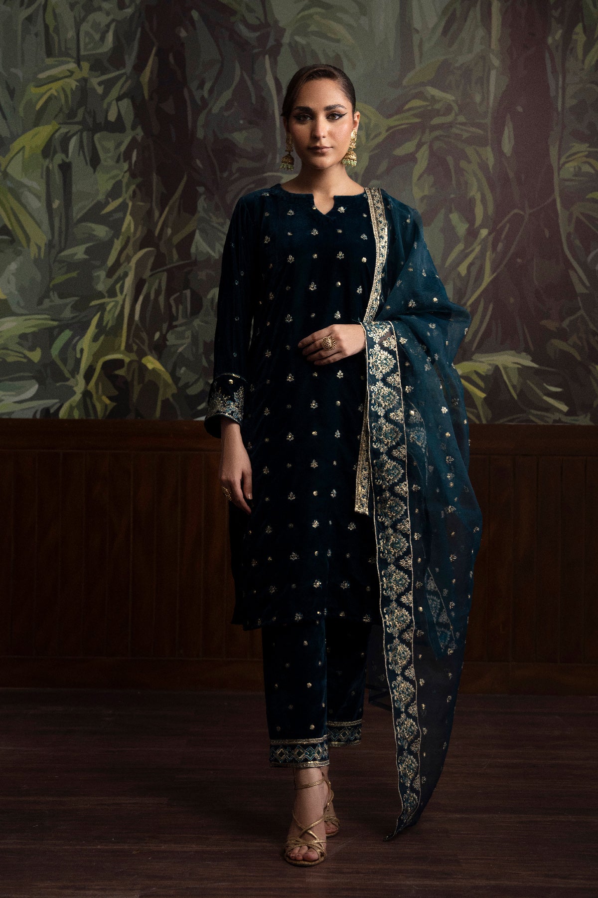 3 Piece - Embroidered Velvet Suit