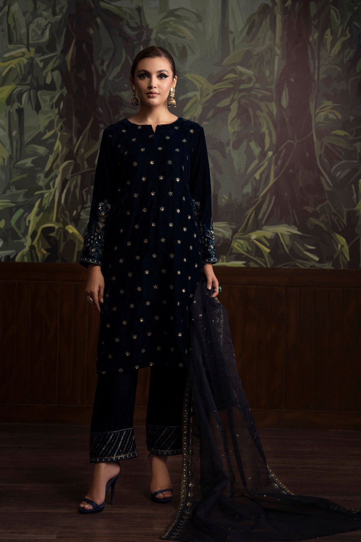 3 Piece - Embroidered Velvet Suit