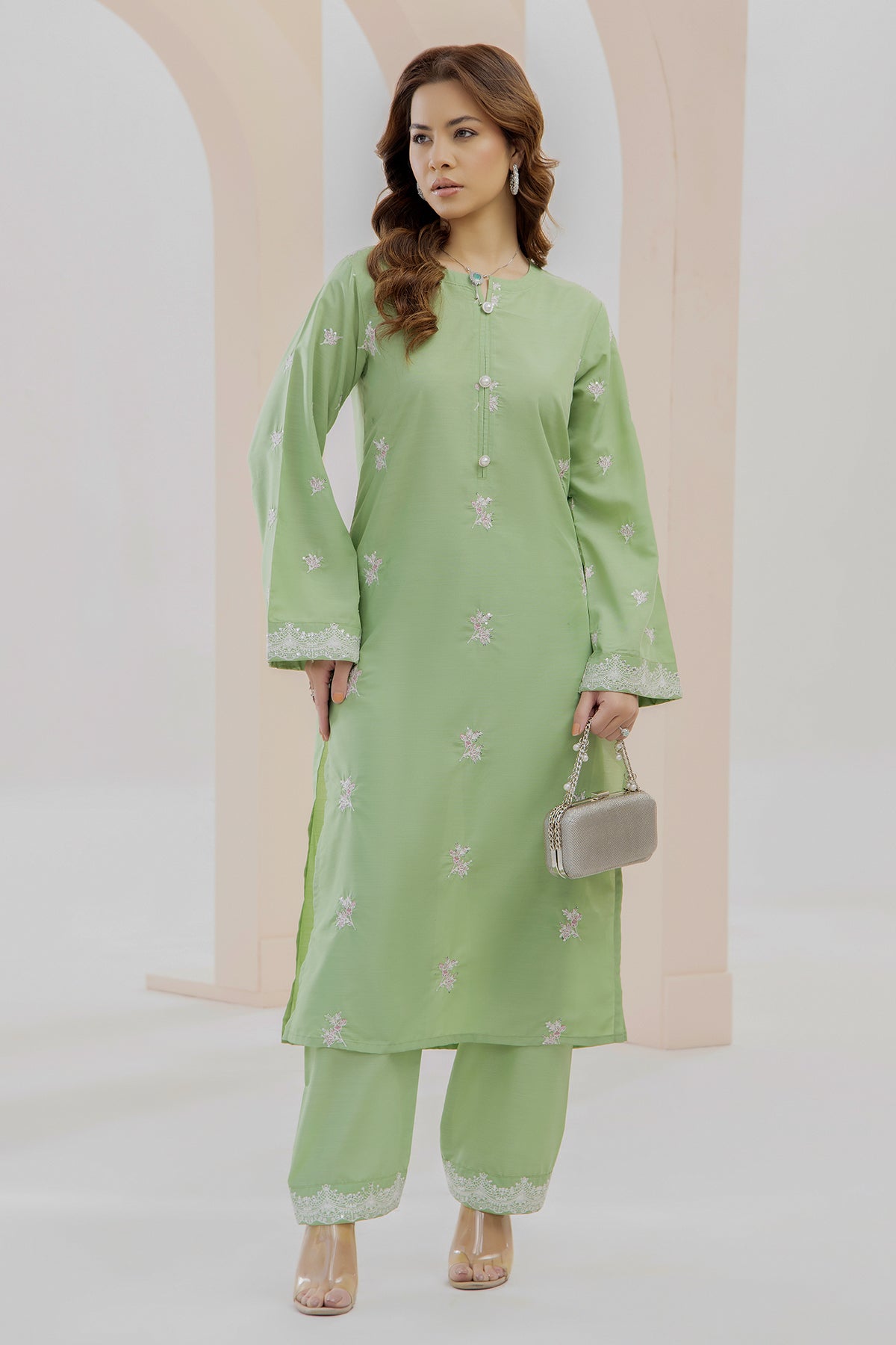 2 Piece Raw Silk Suit-Embroidered (Pret)