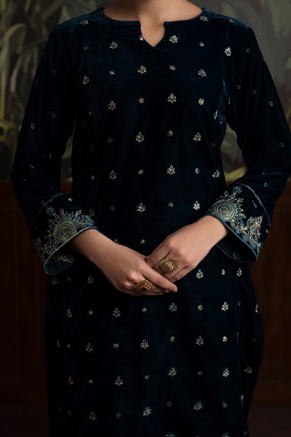 3 Piece - Embroidered Velvet Suit