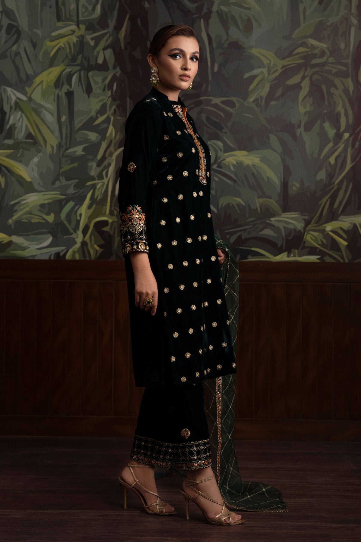 3 Piece - Embroidered Velvet Suit