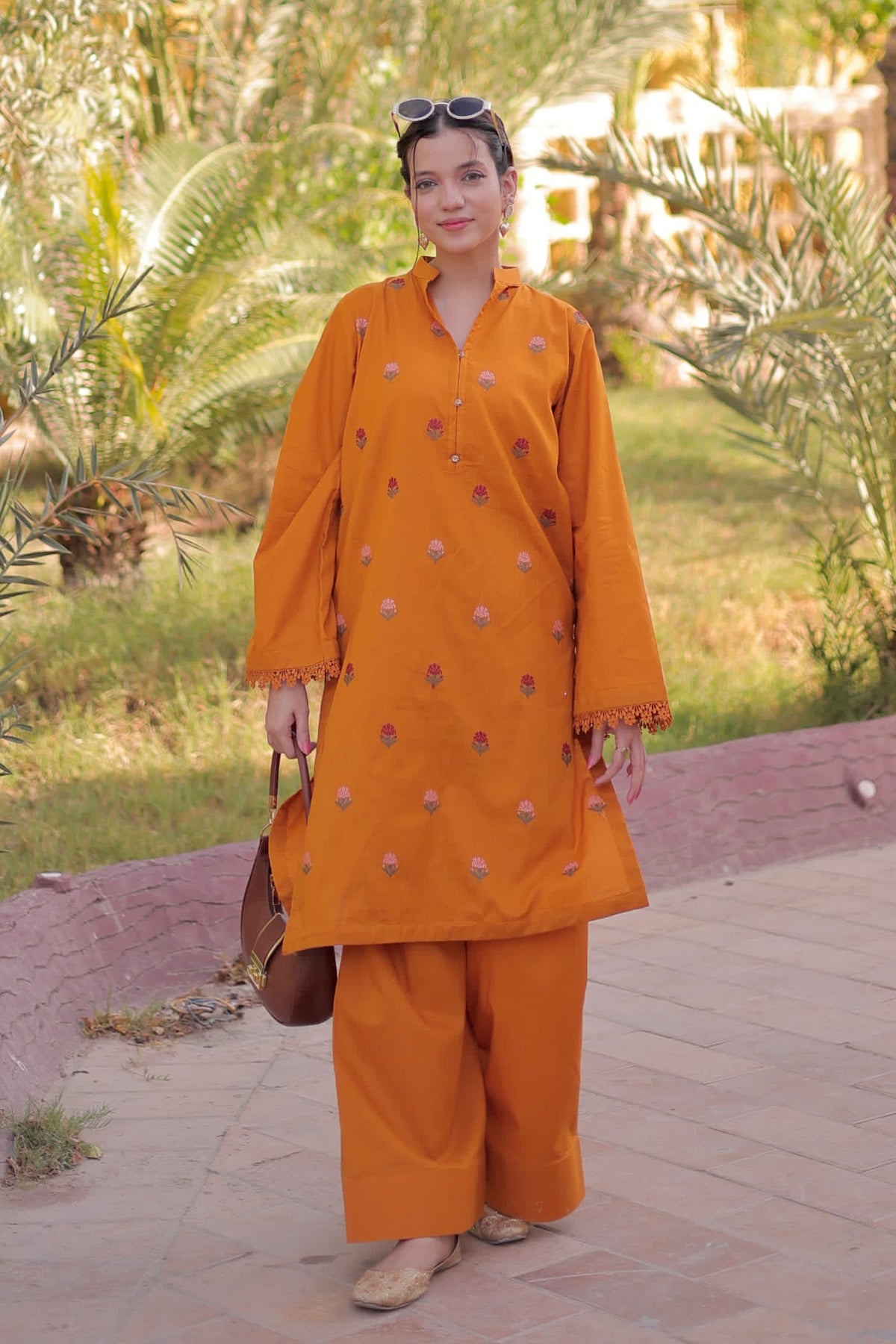 2Pc - Embroidered Solid Dress