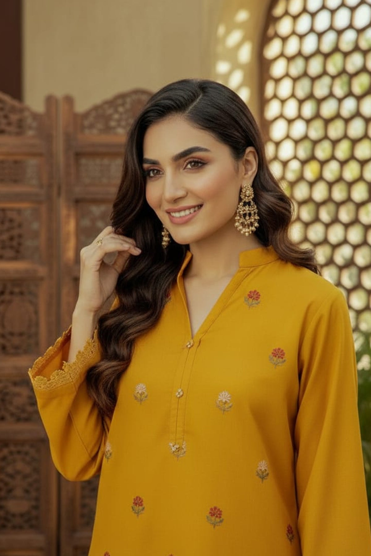 2Pc - Embroidered Solid Dress