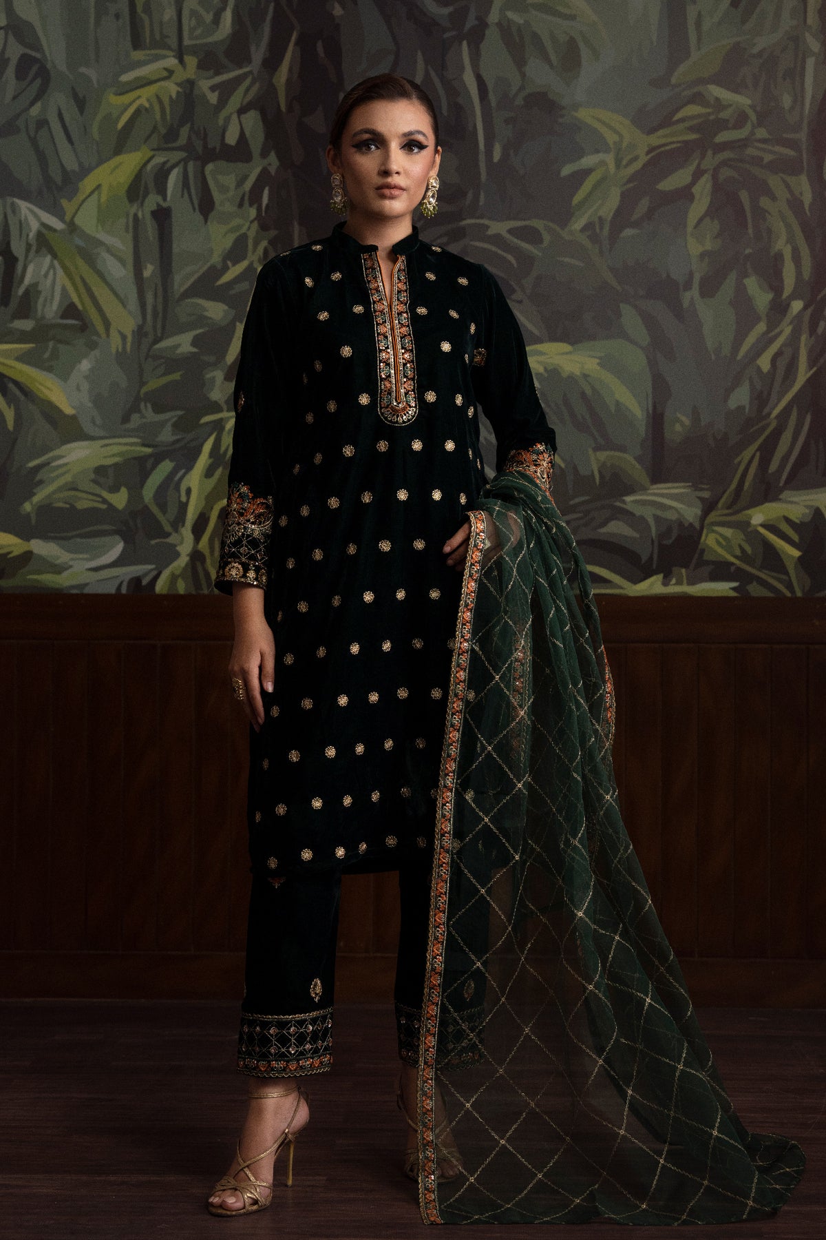 3 Piece - Embroidered Velvet Suit