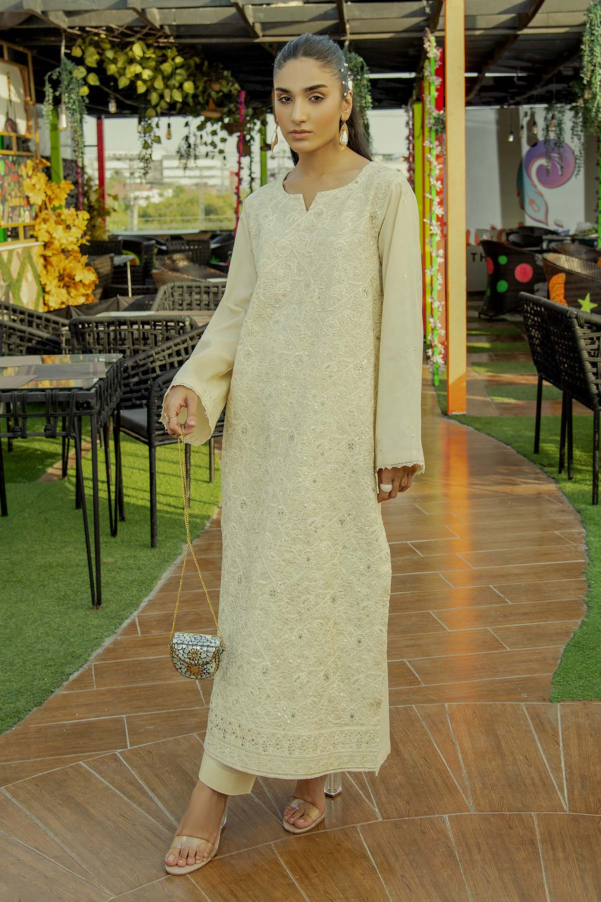 2Pc - Embroidered Solid Dress