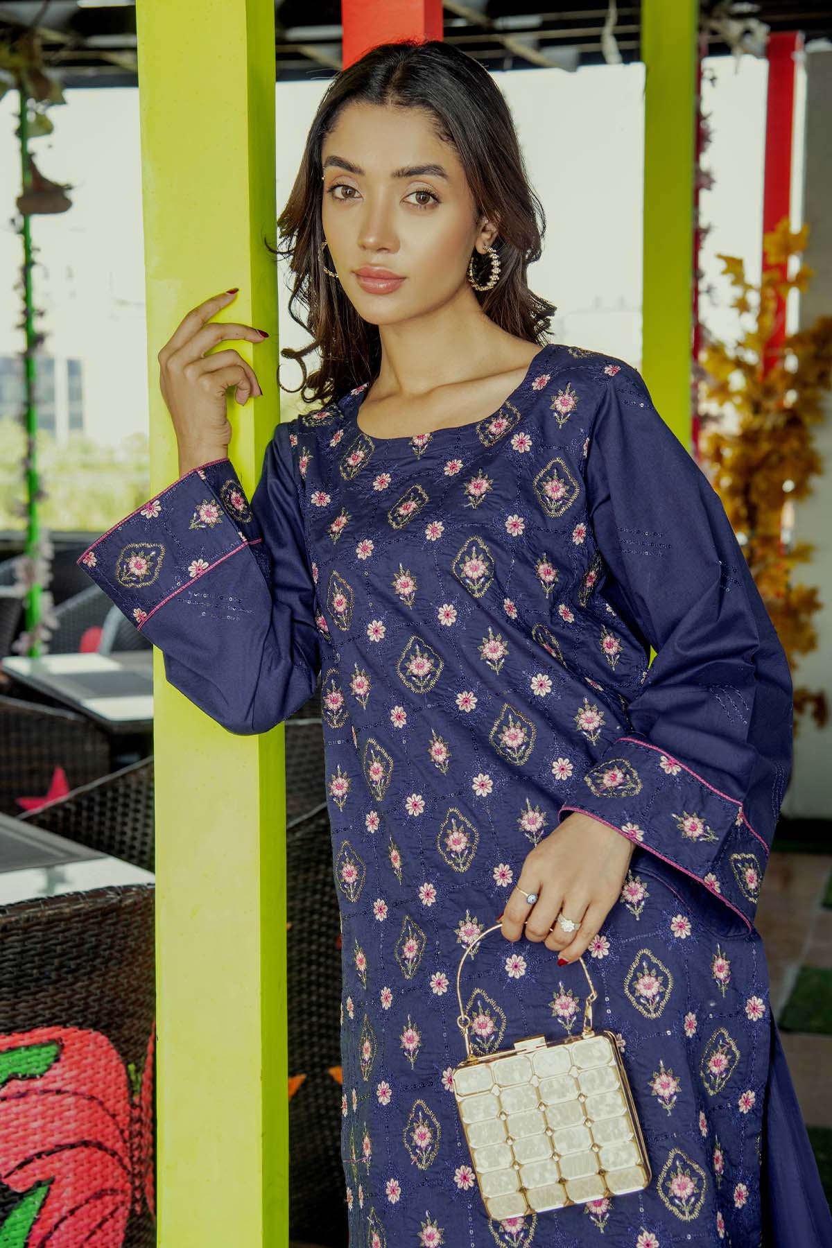 2Pc - Embroidered Solid Dress