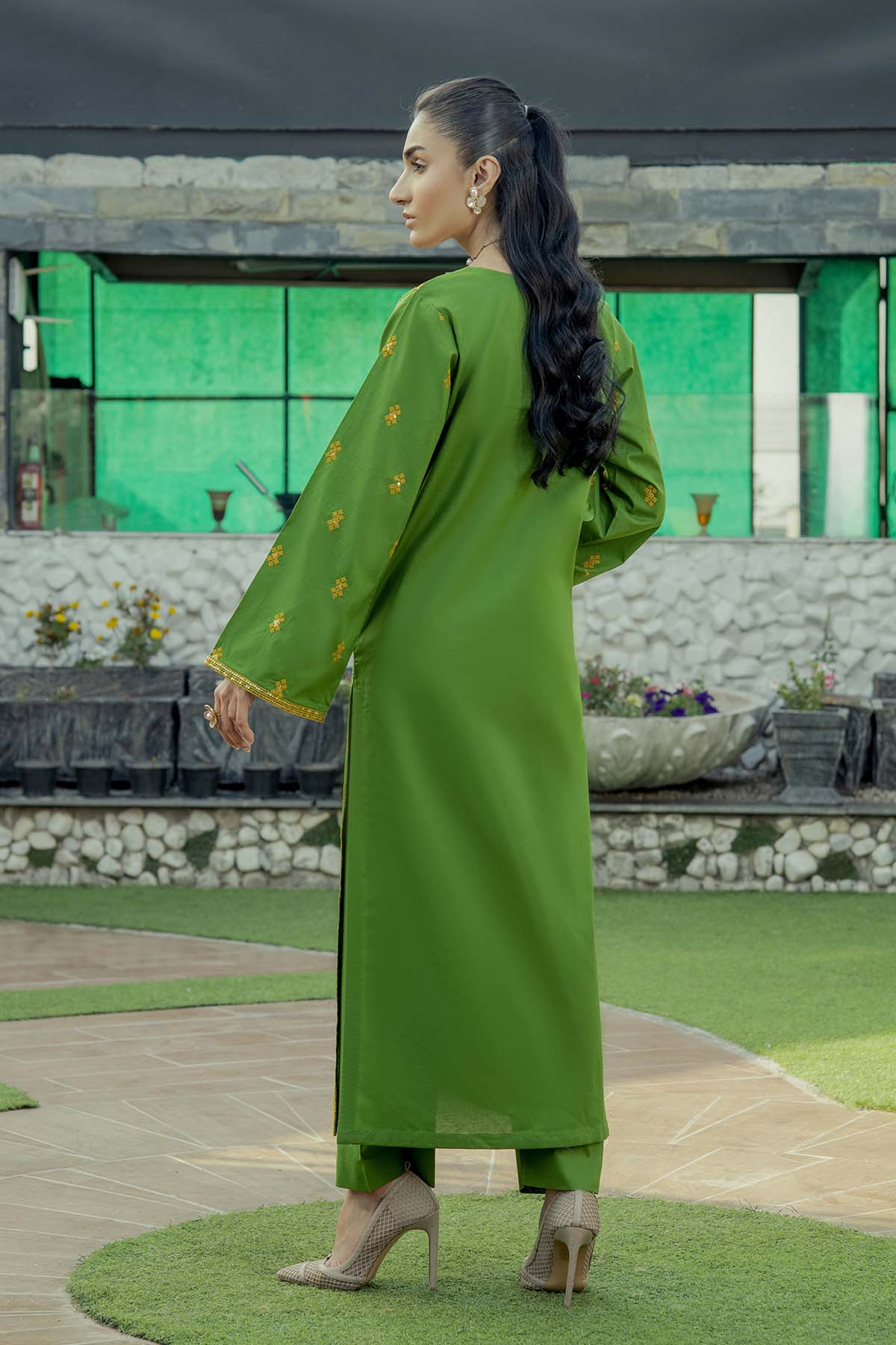 2Pc - Embroidered Solid Dress