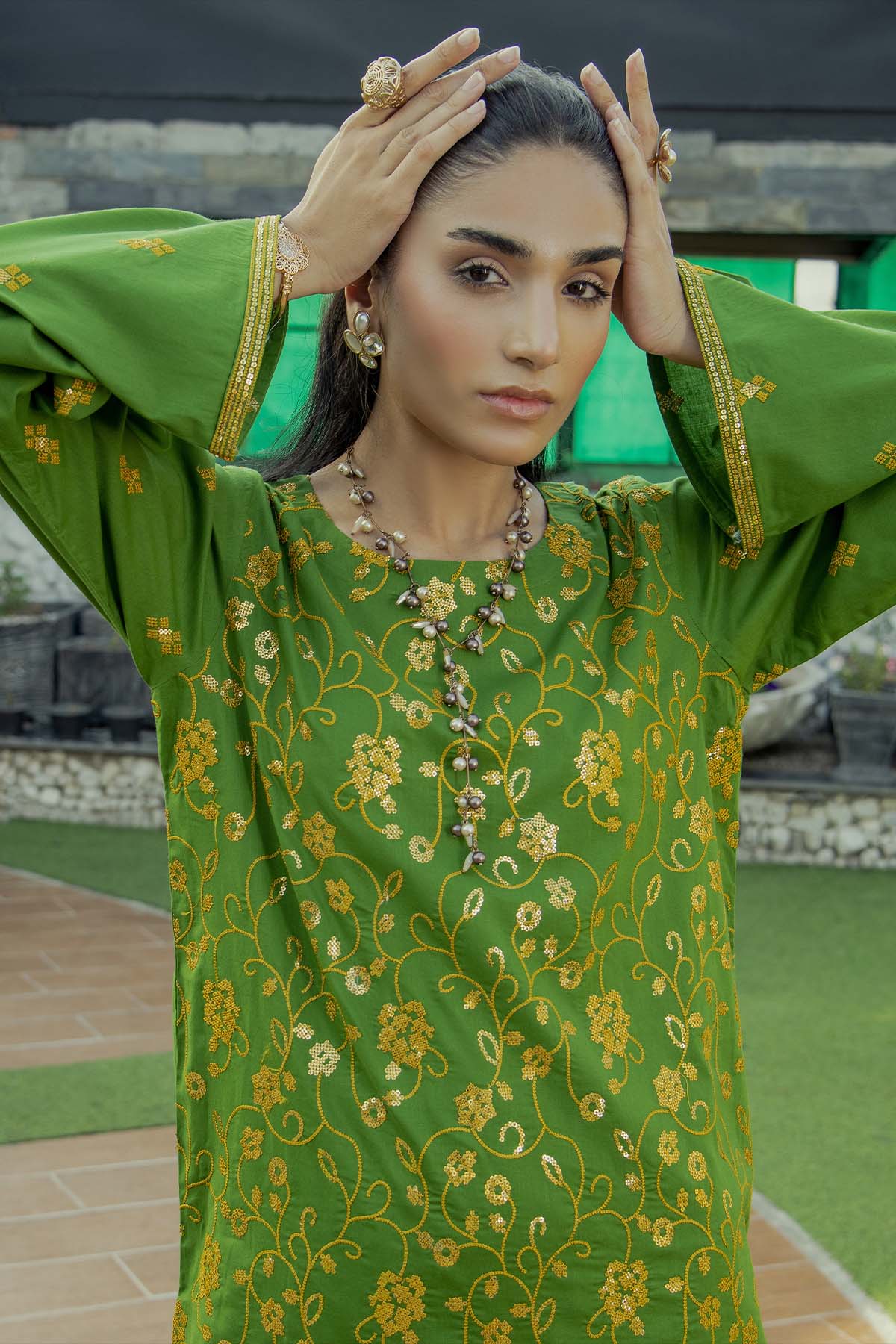 2Pc - Embroidered Solid Dress