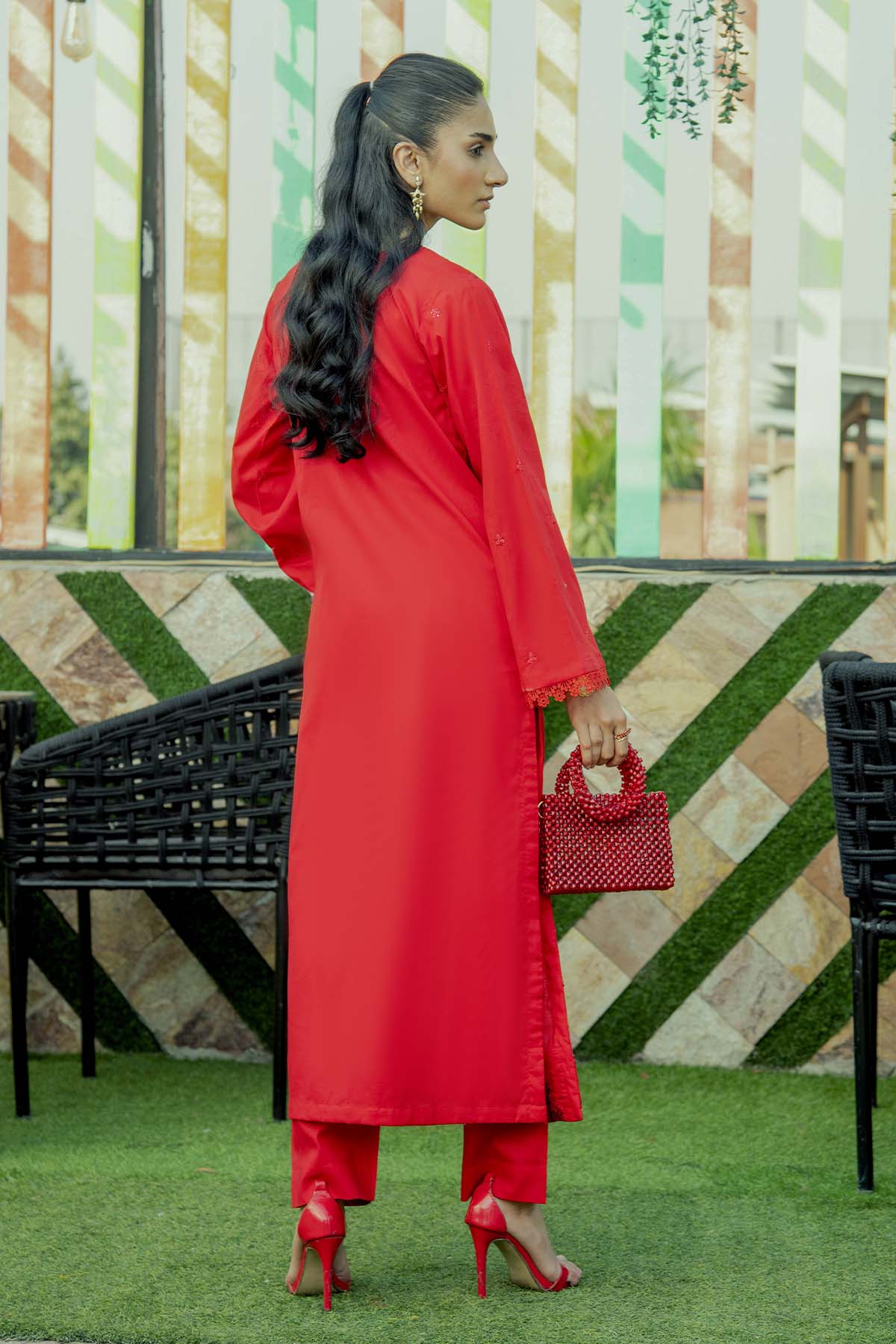 2Pc - Embroidered Solid Dress