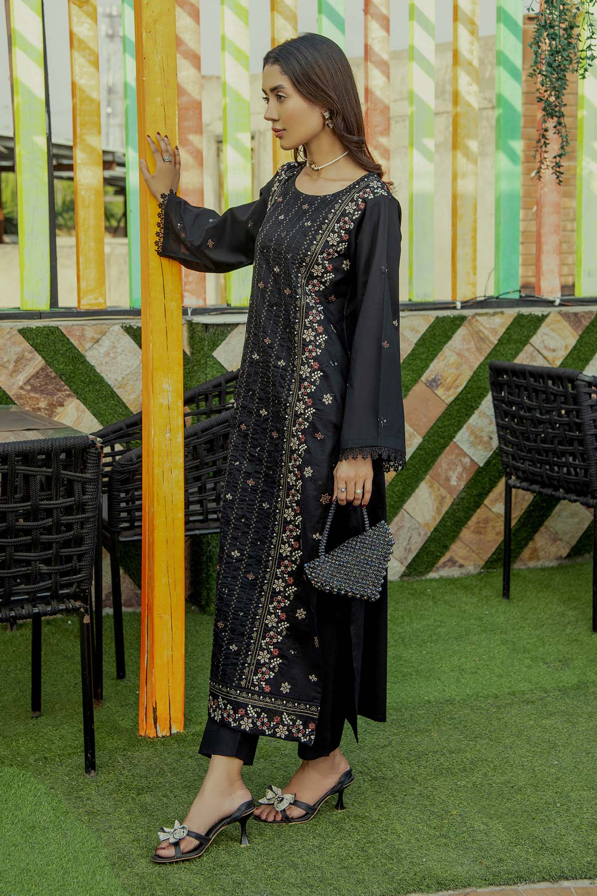 2Pc - Embroidered Solid Dress