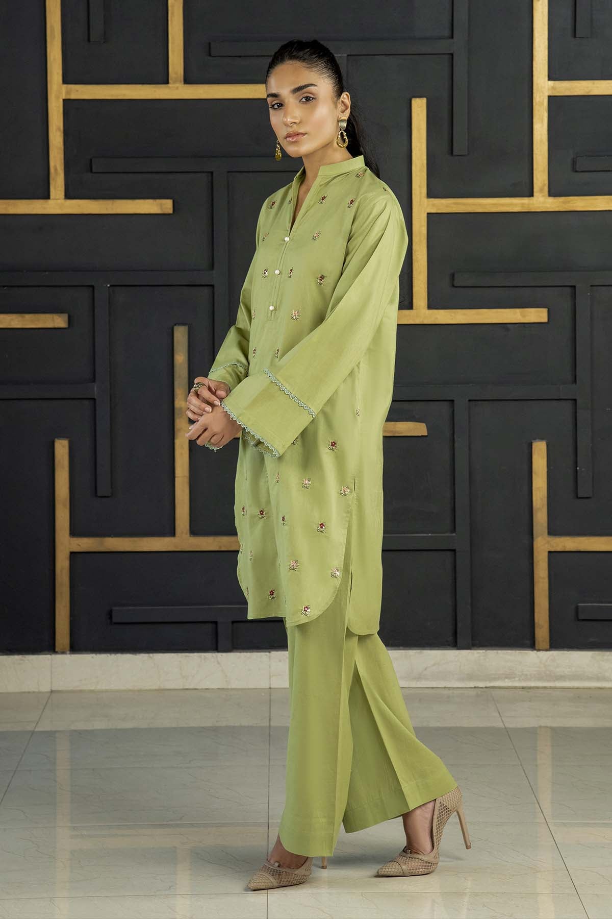 2Pc - Embroidered Solid Dress