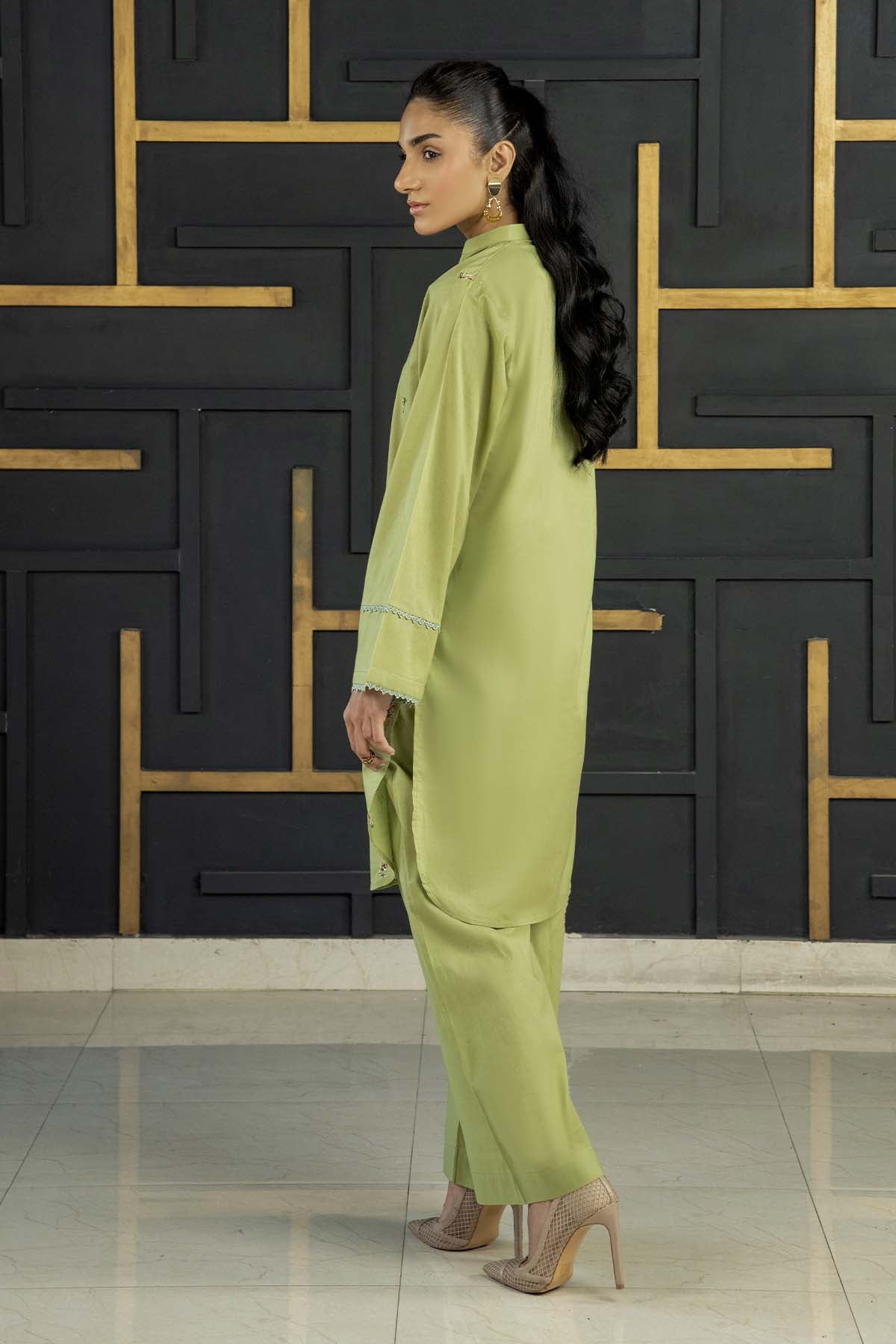 2Pc - Embroidered Solid Dress