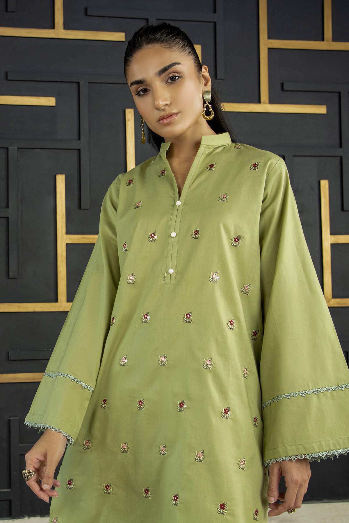 2Pc - Embroidered Solid Dress