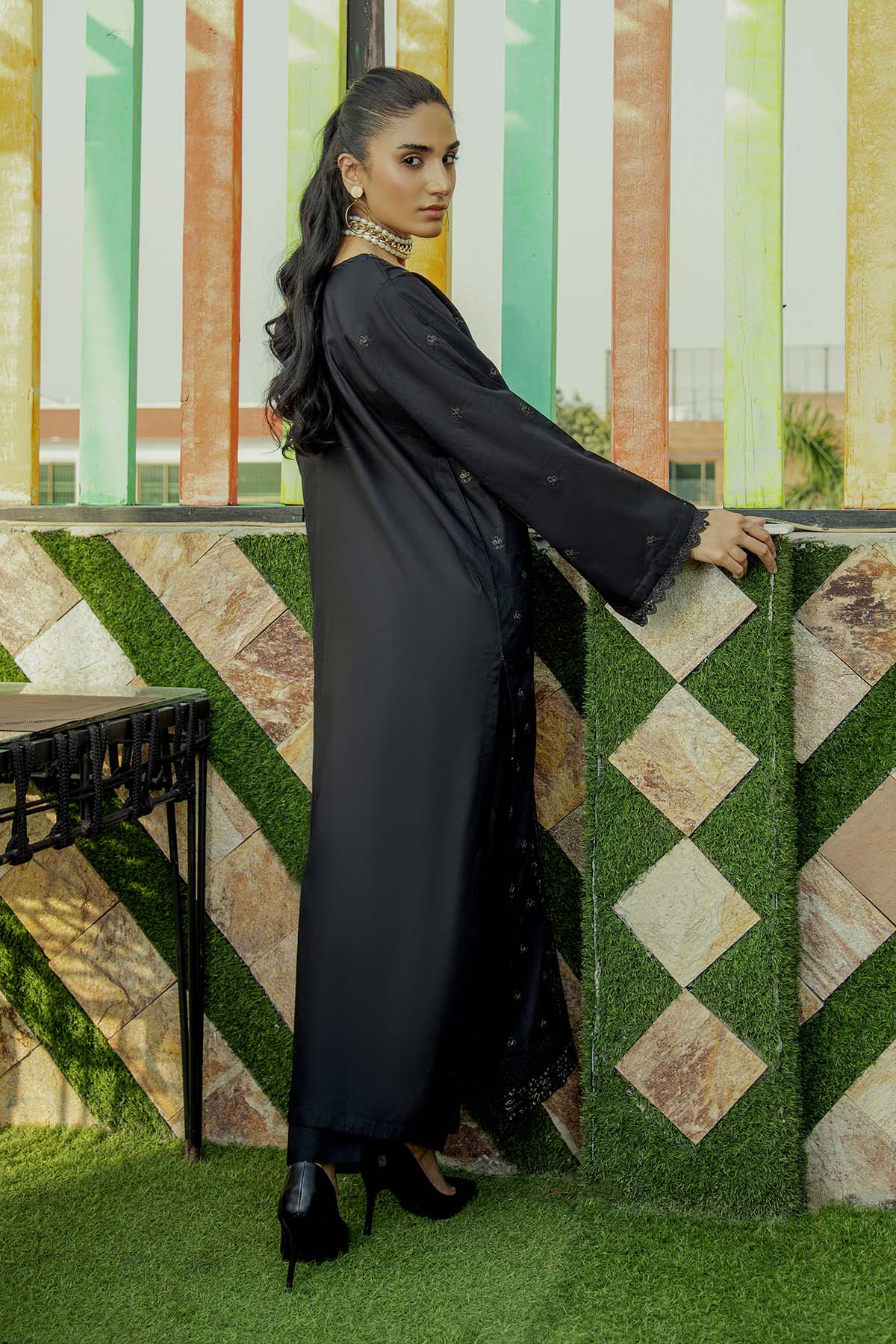 2Pc - Embroidered Solid Dress