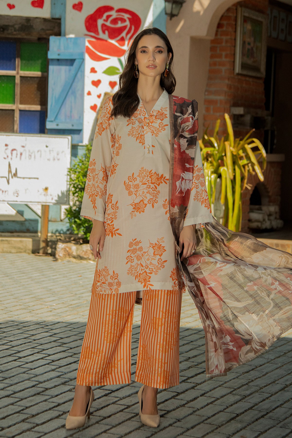 3 Piece Cambric Suit-Printed