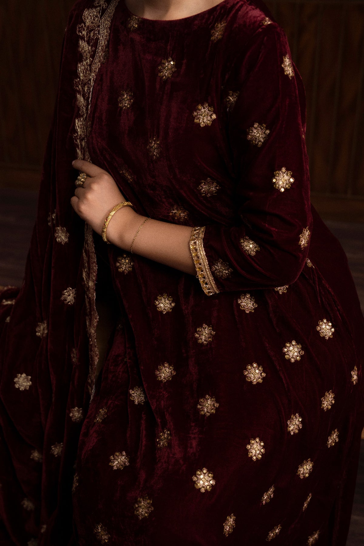 3 Piece - Embroidered Velvet Suit