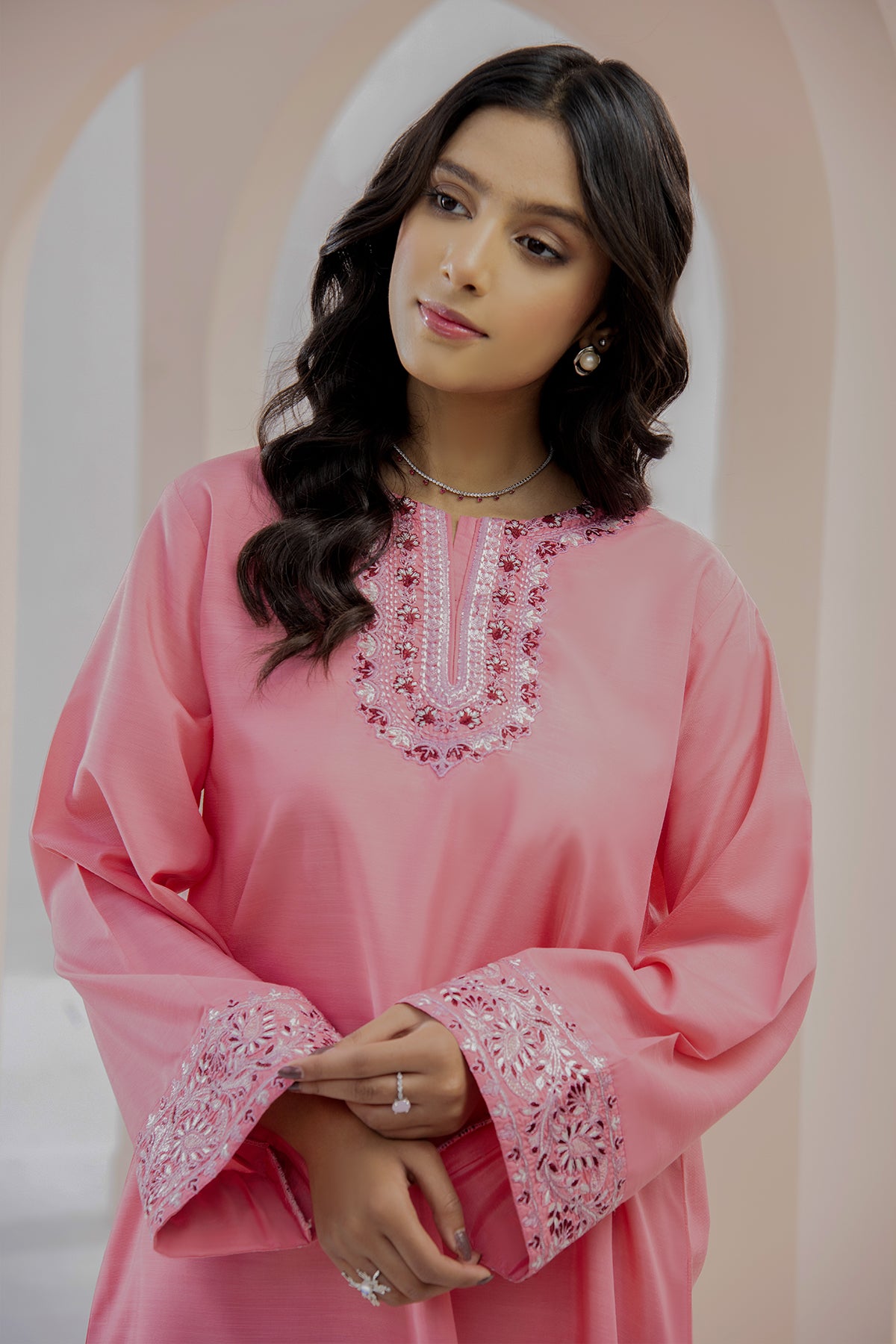 2 Piece Raw Silk Suit-Embroidered (Pret)