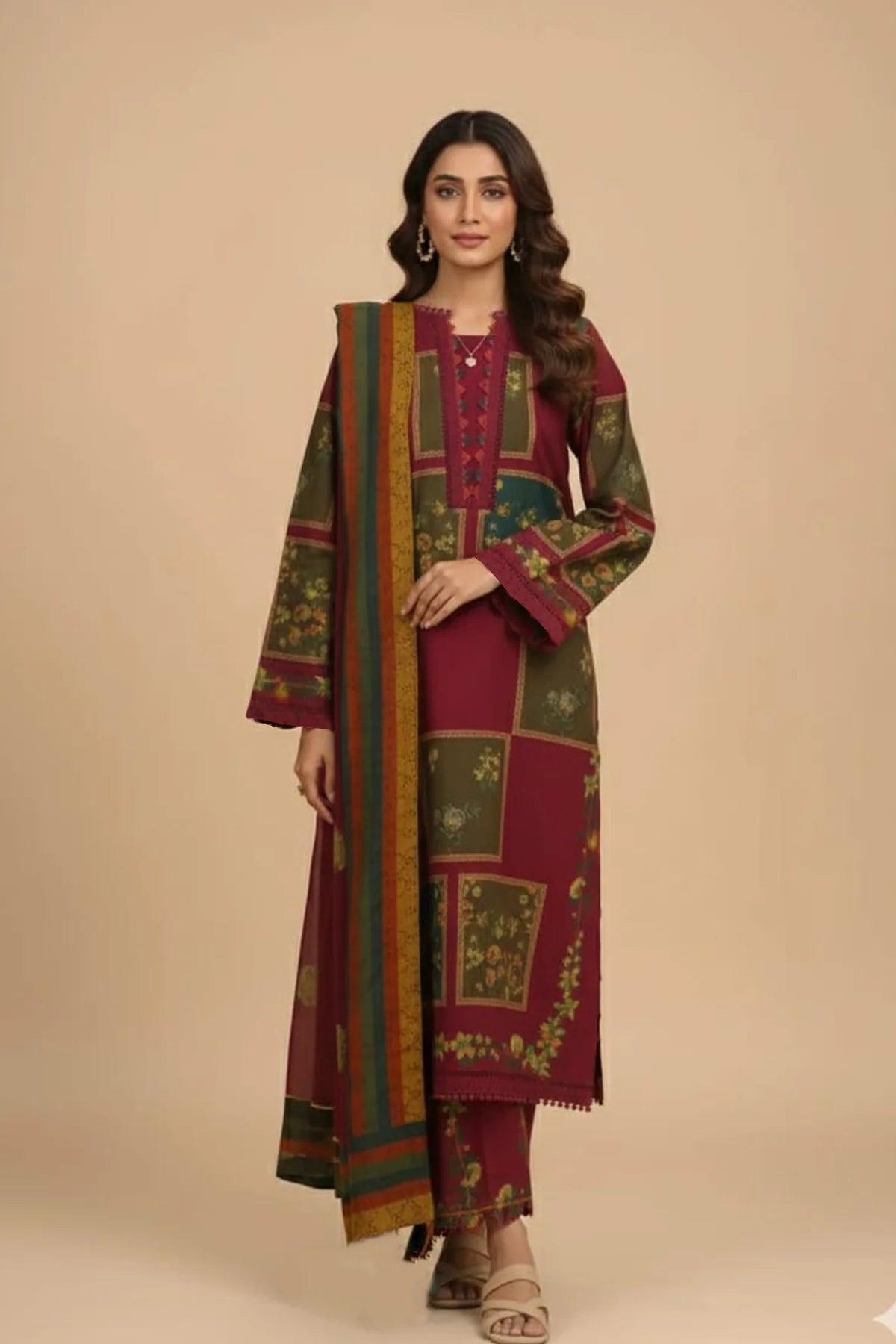3 Piece Khaddar Suit-Printed