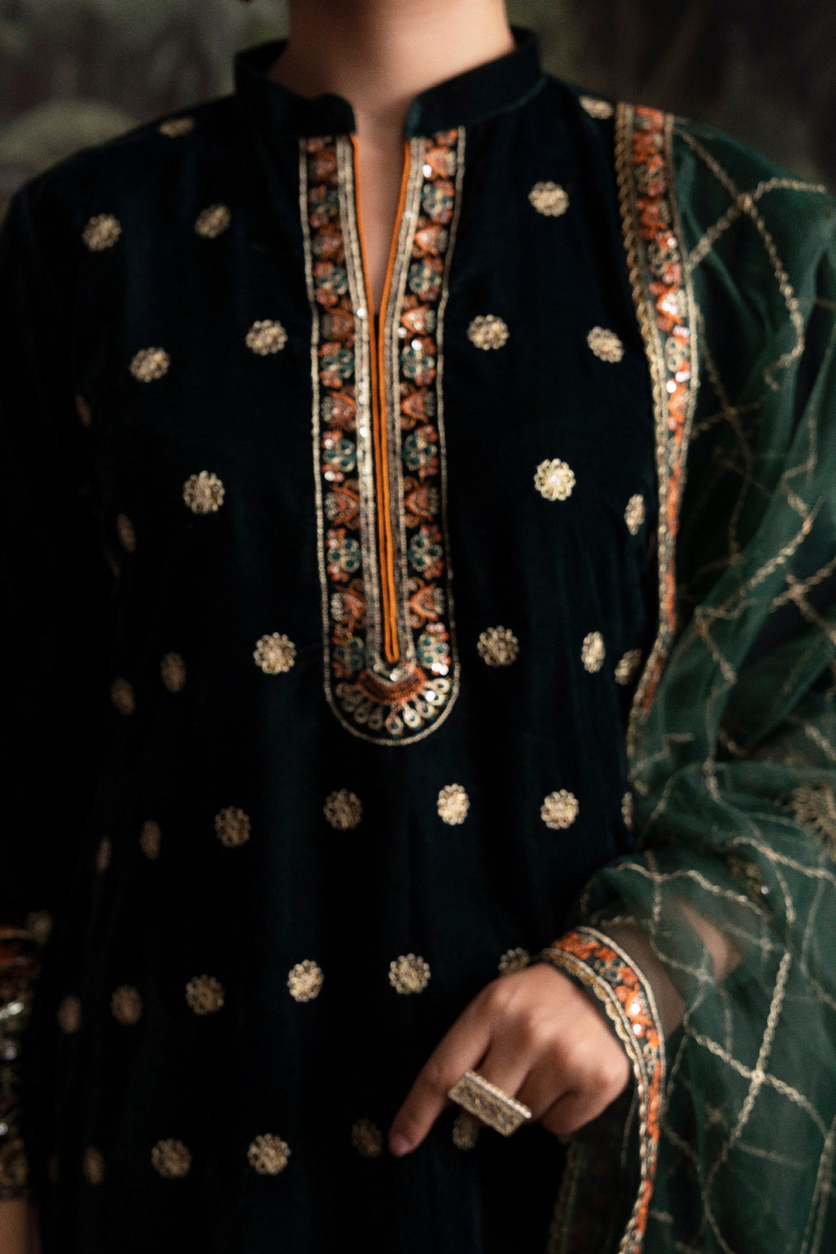 3 Piece - Embroidered Velvet Suit