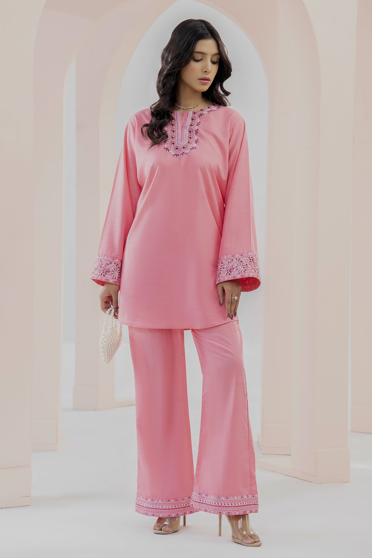 2 Piece Raw Silk Suit-Embroidered (Pret)
