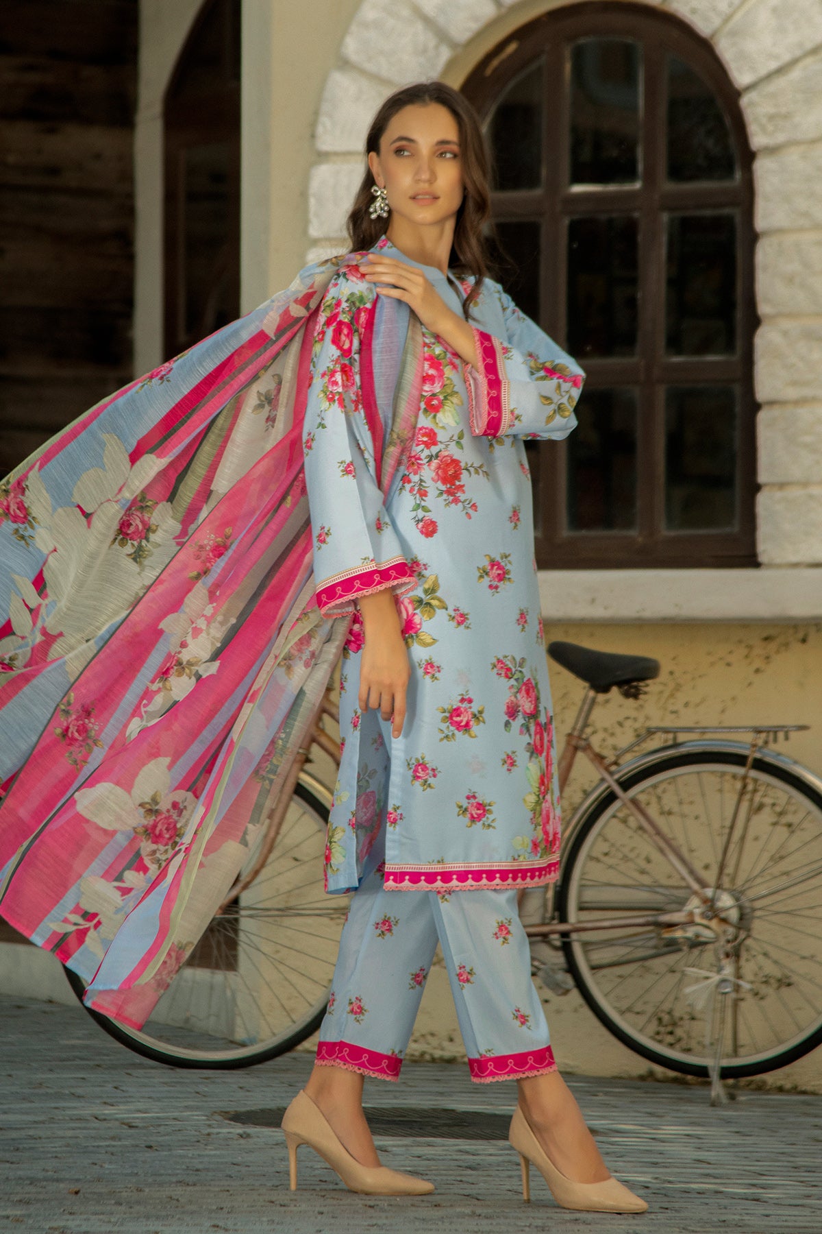 3 Piece Cambric Suit-Printed