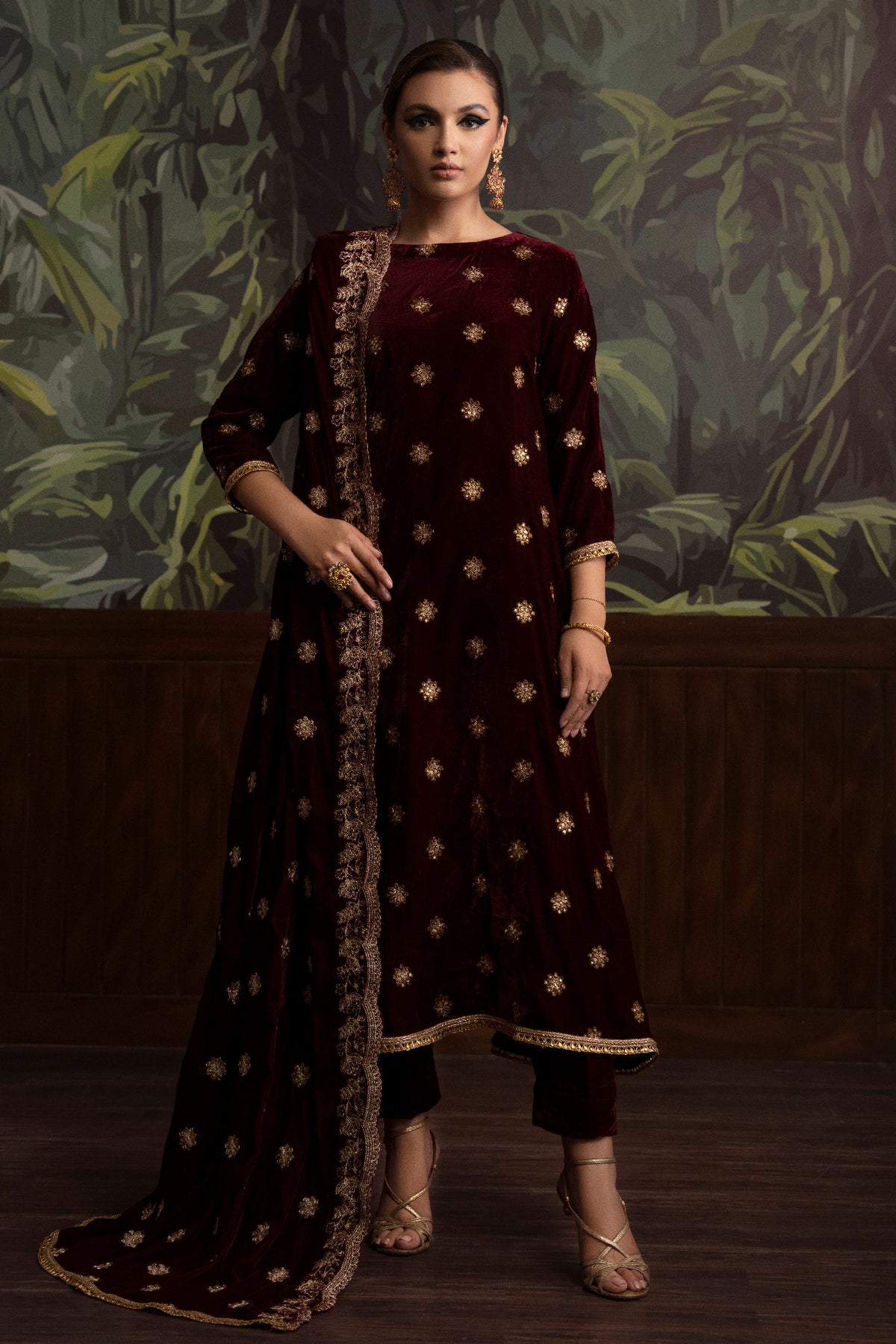 3 Piece - Embroidered Velvet Suit