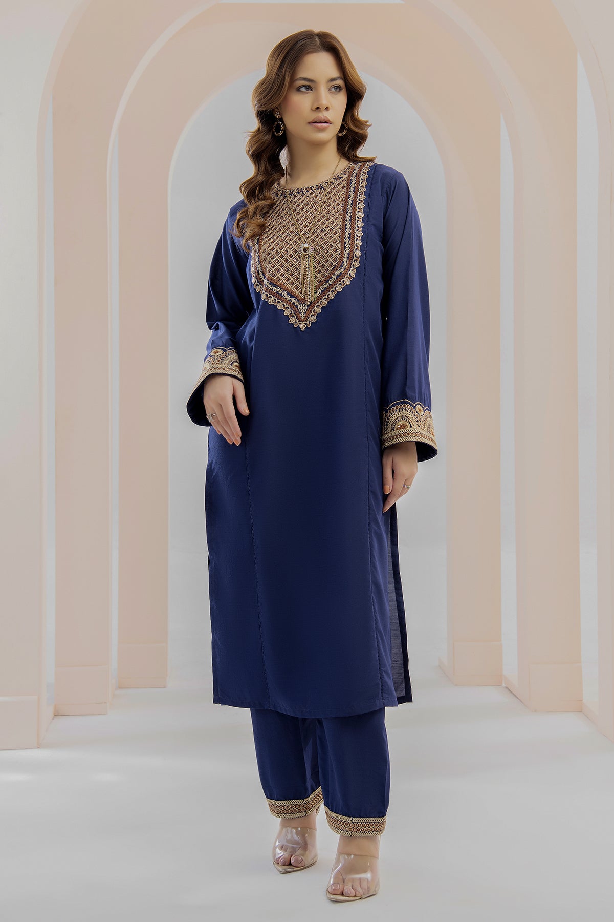 2 Piece Cotton Suit-Embroidered (Pret)
