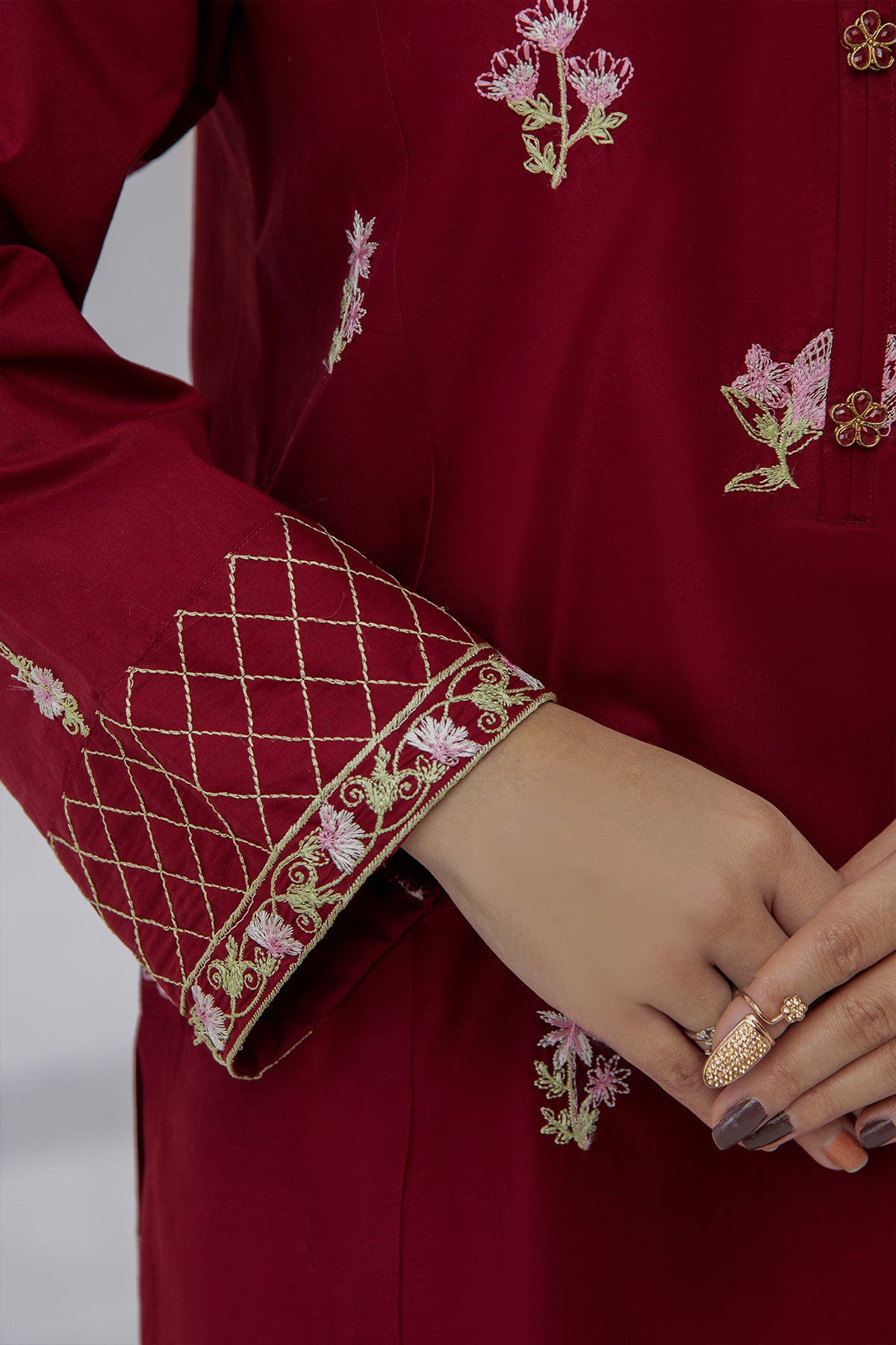 2Pc - Embroidered Solid Dress