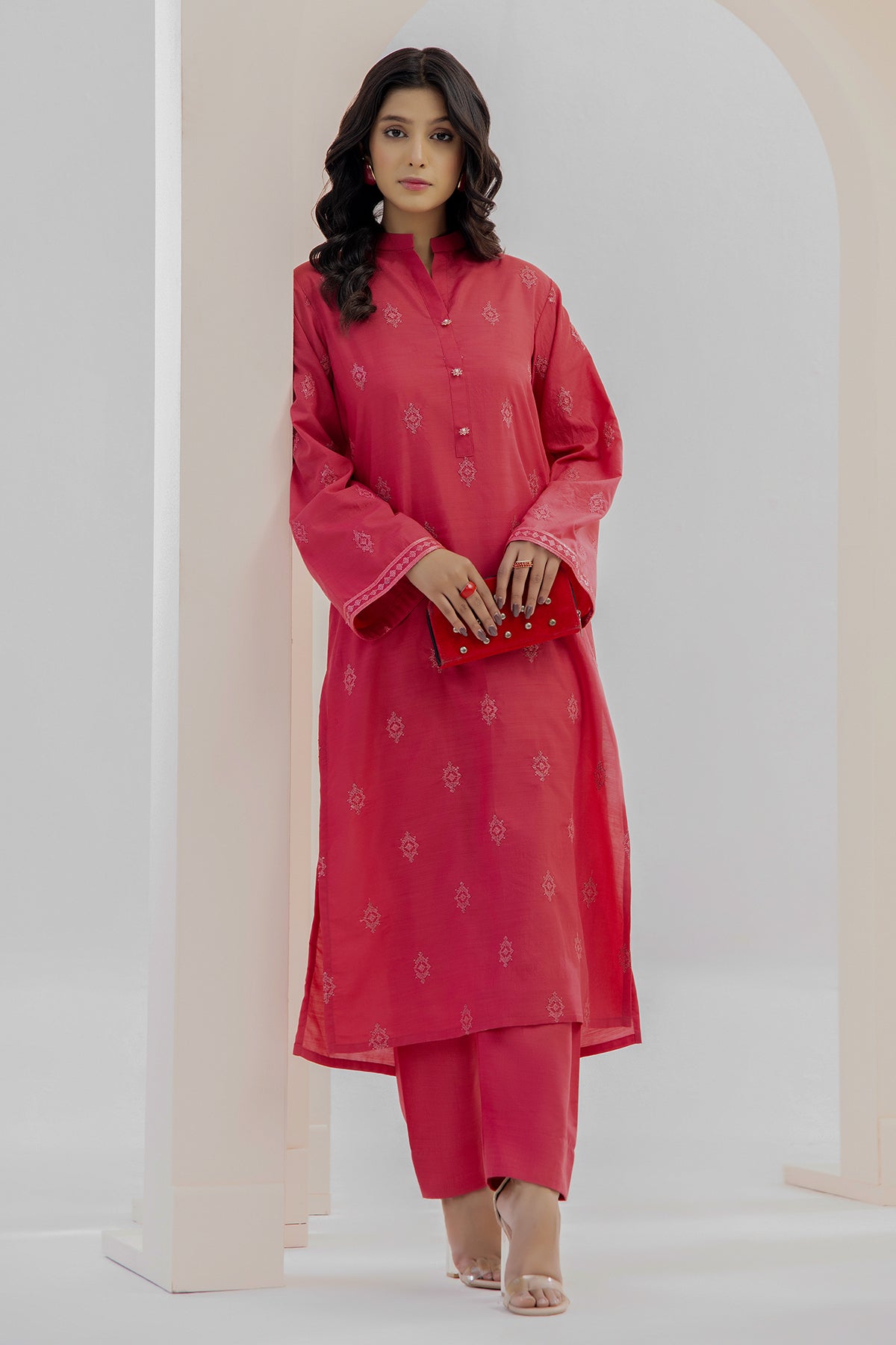 2 Piece Raw Silk Suit-Embroidered (Pret)