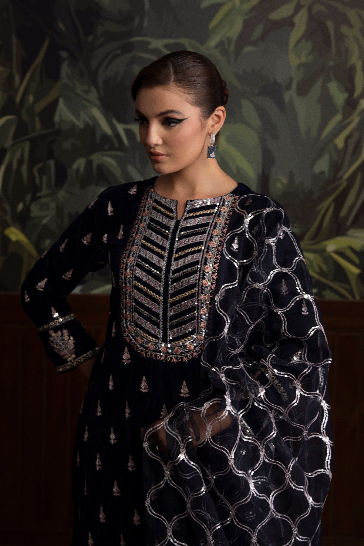 3 Piece - Embroidered Velvet Suit